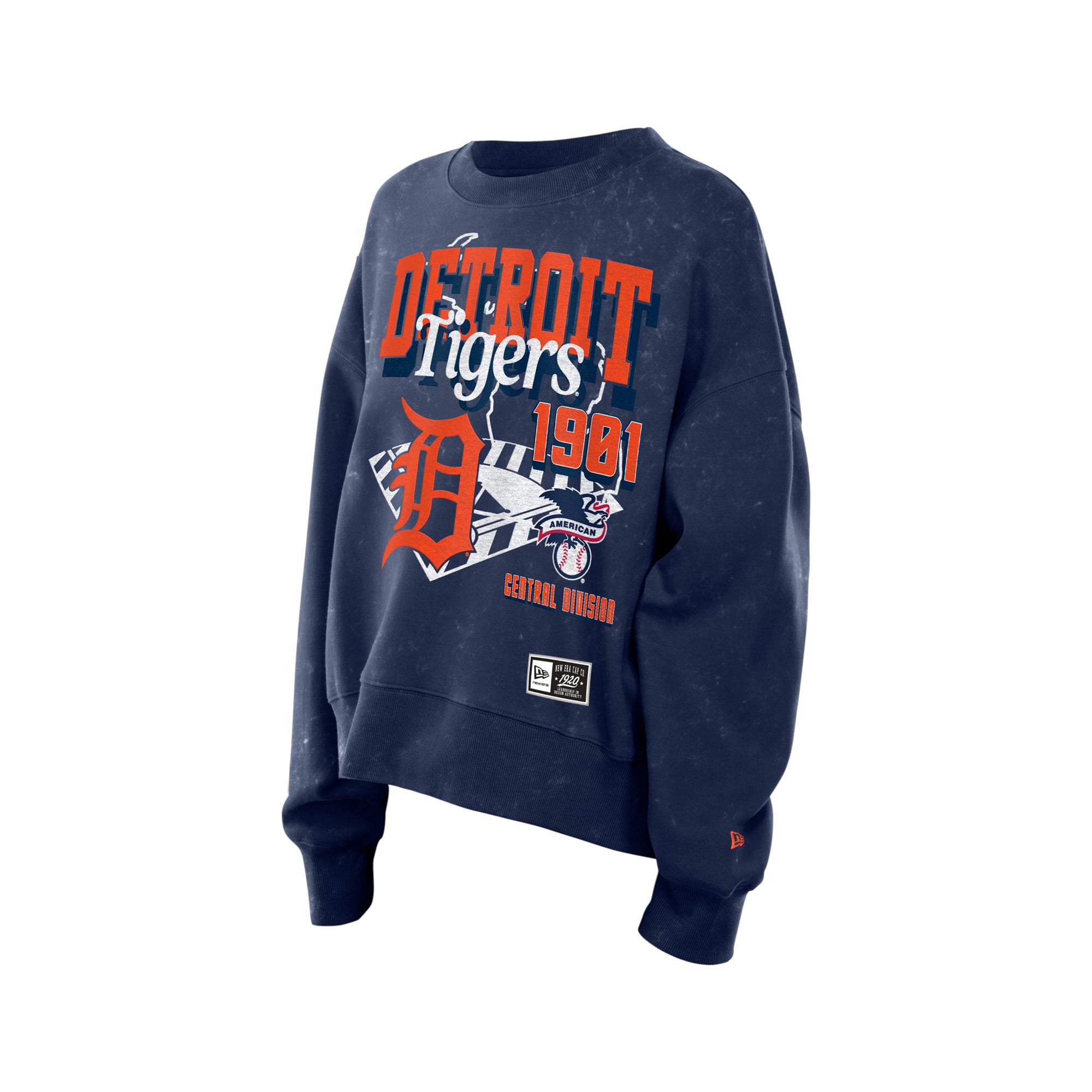 Women's New Era Navy Detroit Tigers Throwback Mineral Wash Boxy Sweatshirt
