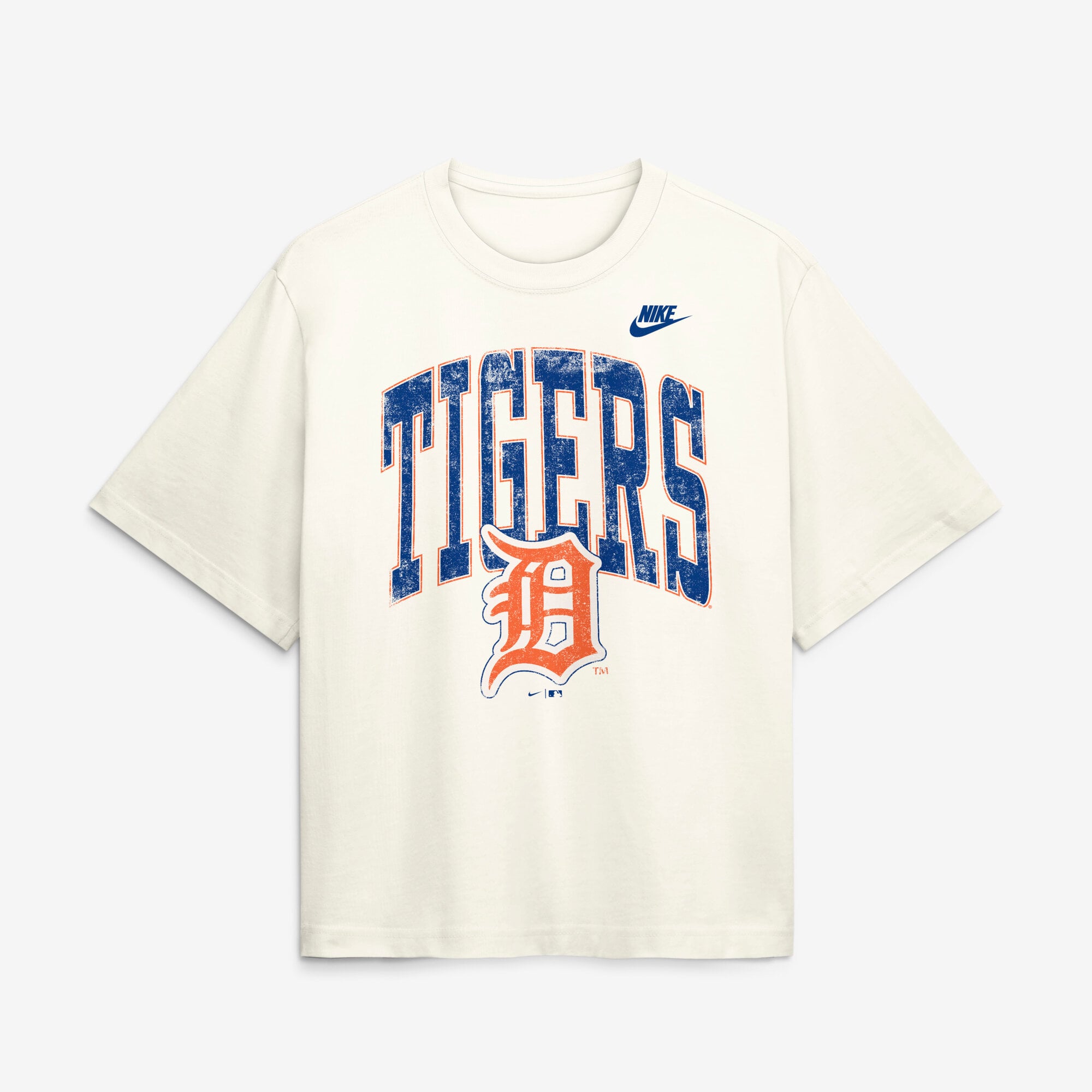 Women's Nike  Cream Detroit Tigers Arched Distressed Boxy T-Shirt