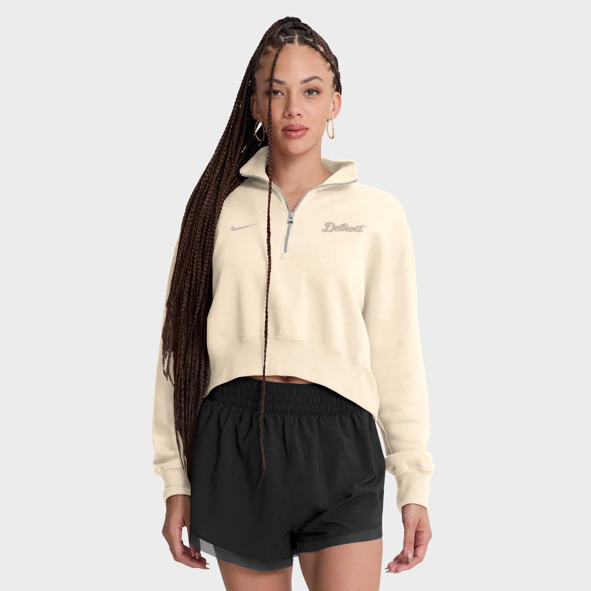 Sweat-shirt court à fermeture éclair 1/4 Nike Detroit Tigers couleur crème pour femme
