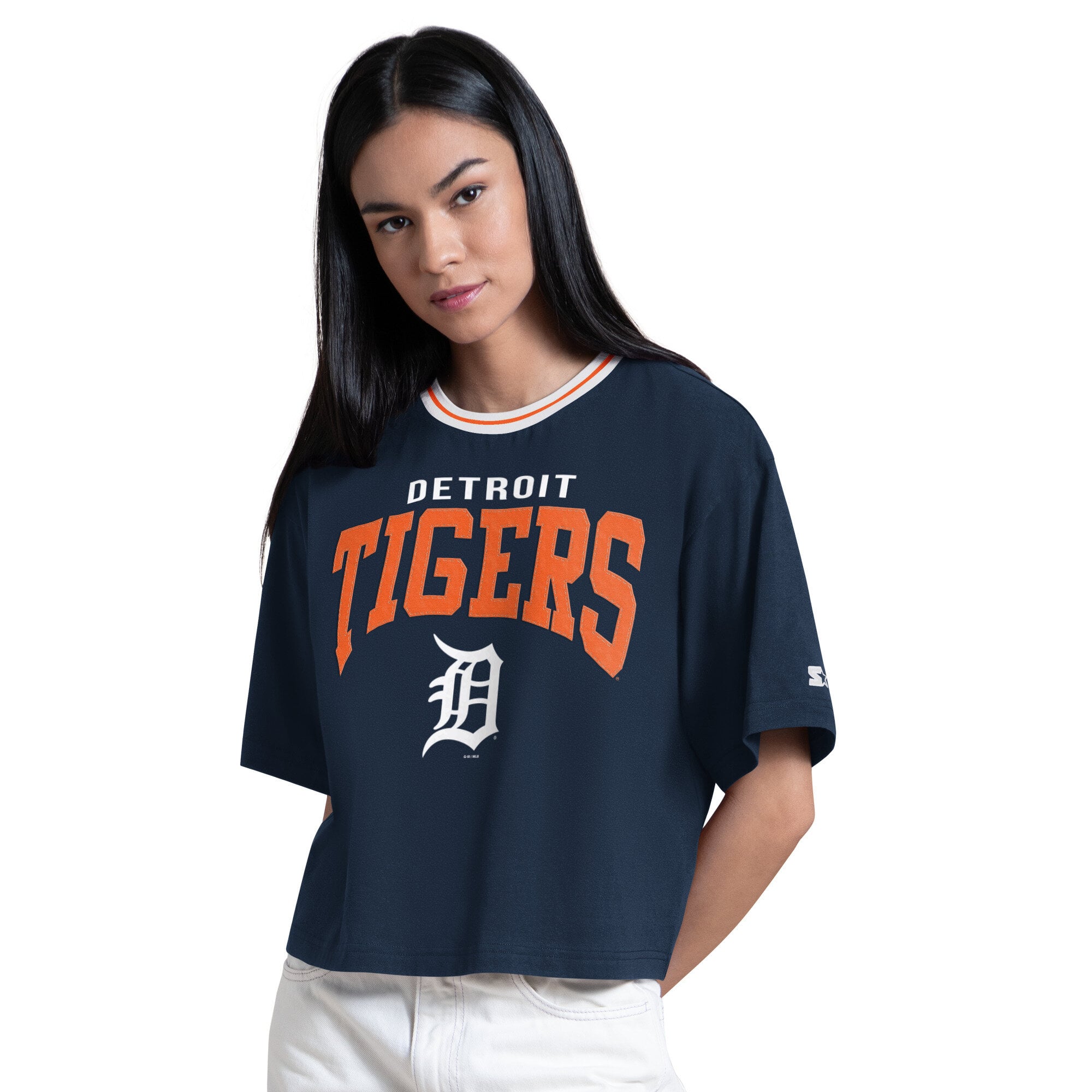 T-shirt court Ace des Detroit Tigers de la marque Starter, bleu marine, pour femmes