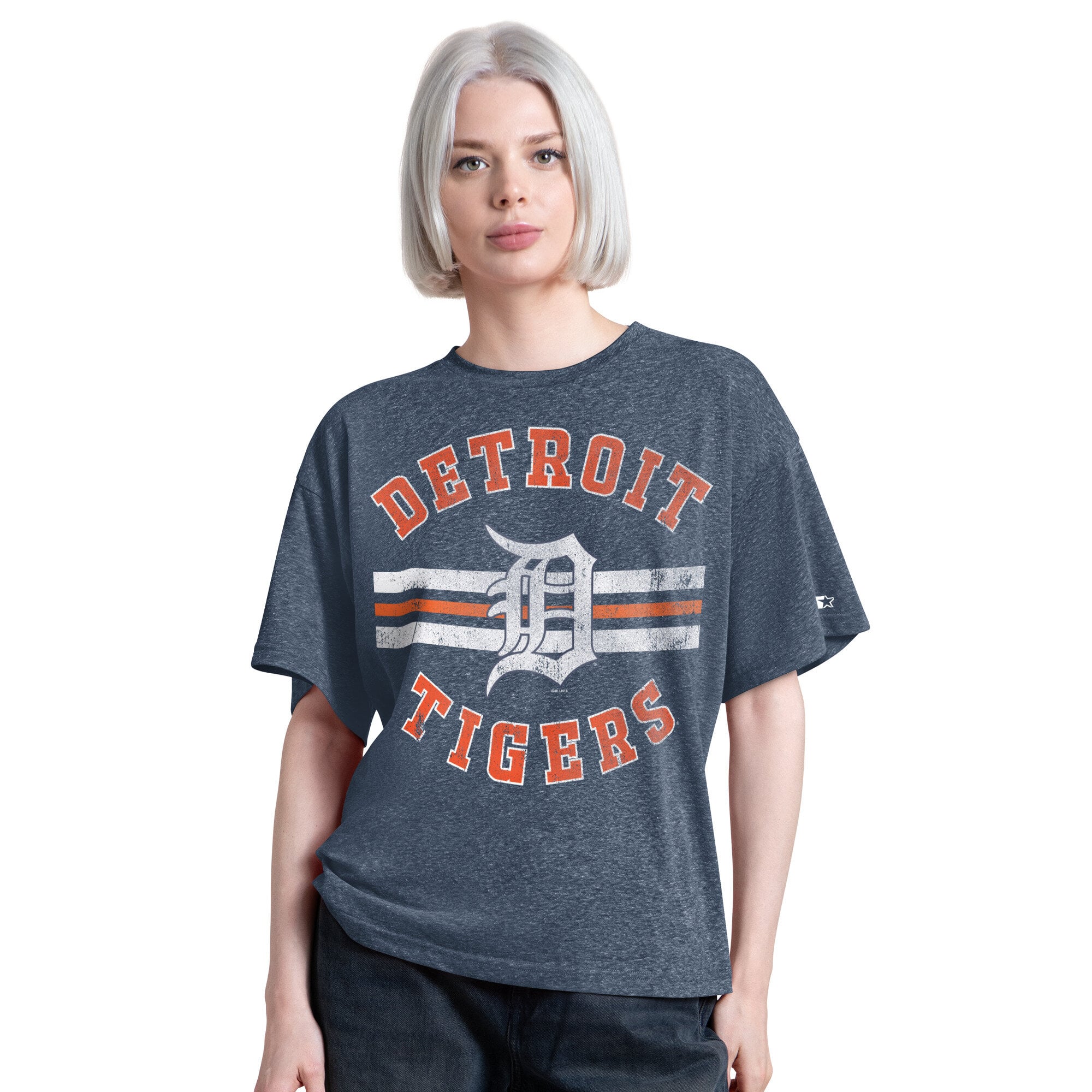 T-shirt Starter Navy Detroit Tigers Jump Shot Boyfriend Tri-Blend pour femme
