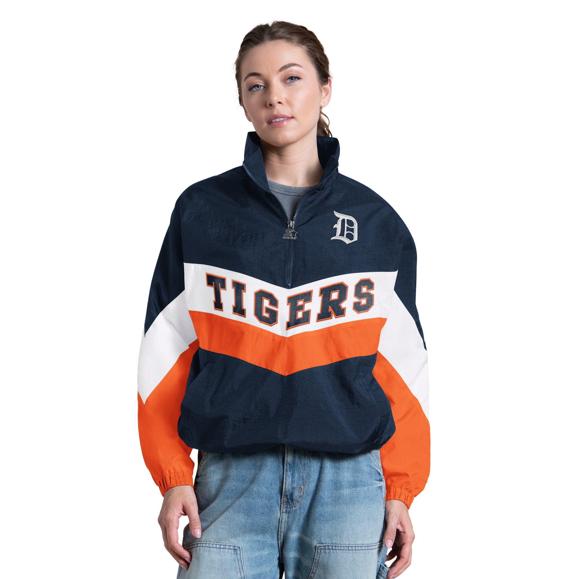 Pull à col zippé Starter bleu marine Detroit Tigers pour femme