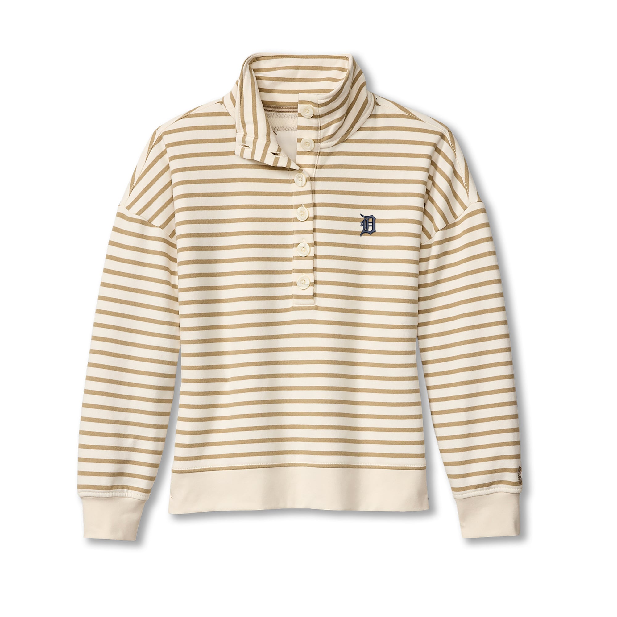 Women's Tommy Bahama  White Detroit Tigers Marina Del Mar Stripe Mock Neck Sweatshirt