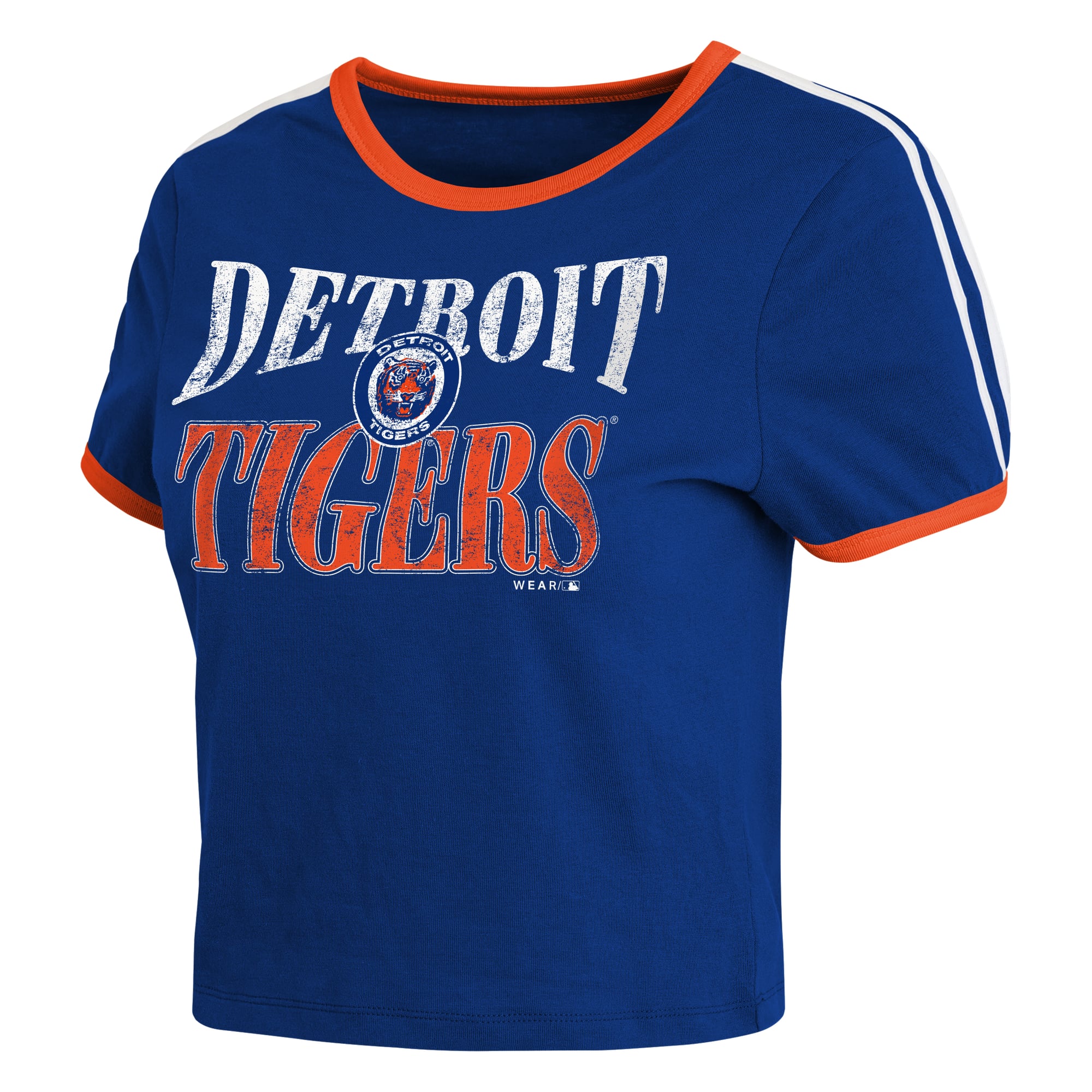 T-shirt court rétro à manches courtes pour femme WEAR by Erin Andrews, motif Detroit Tigers, bleu marine