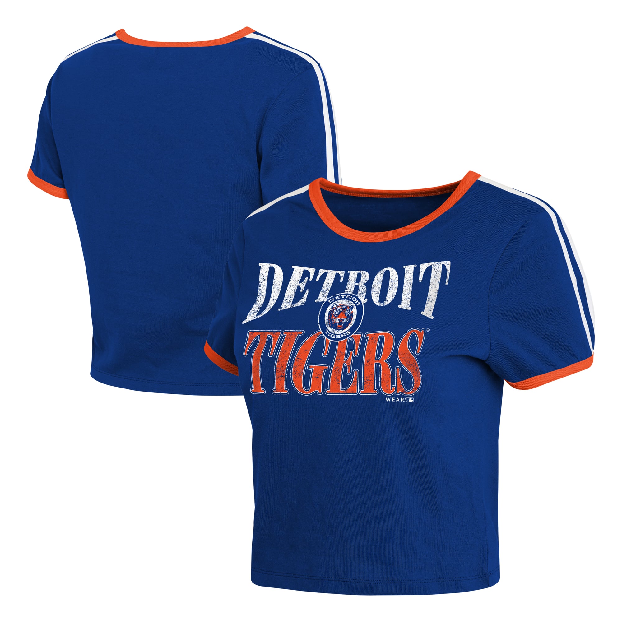 T-shirt court rétro à manches courtes pour femme WEAR by Erin Andrews, motif Detroit Tigers, bleu marine