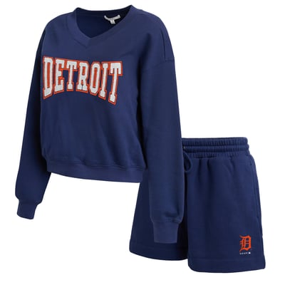 Detroit Tigers WEAR by Erin Andrews Women's Fleece V-Neck Set - Navy
