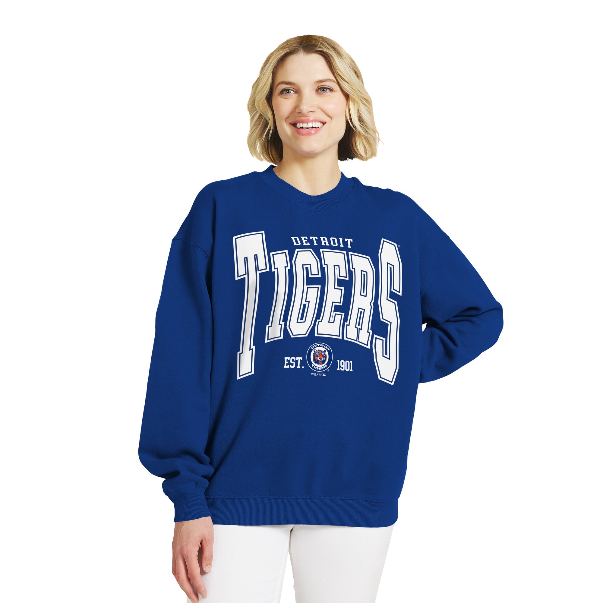 Sweat-shirt polaire oversize des Royal Detroit Tigers de la marque WEAR by Erin Andrews pour femmes