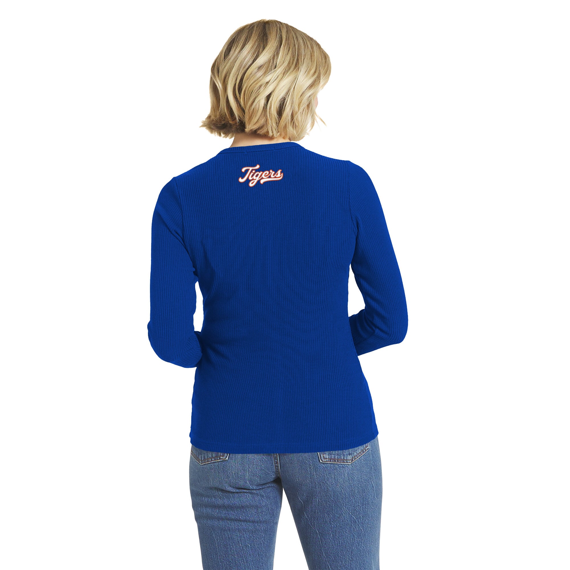Pull boutonné côtelé Royal Detroit Tigers de la marque WEAR by Erin Andrews pour femme