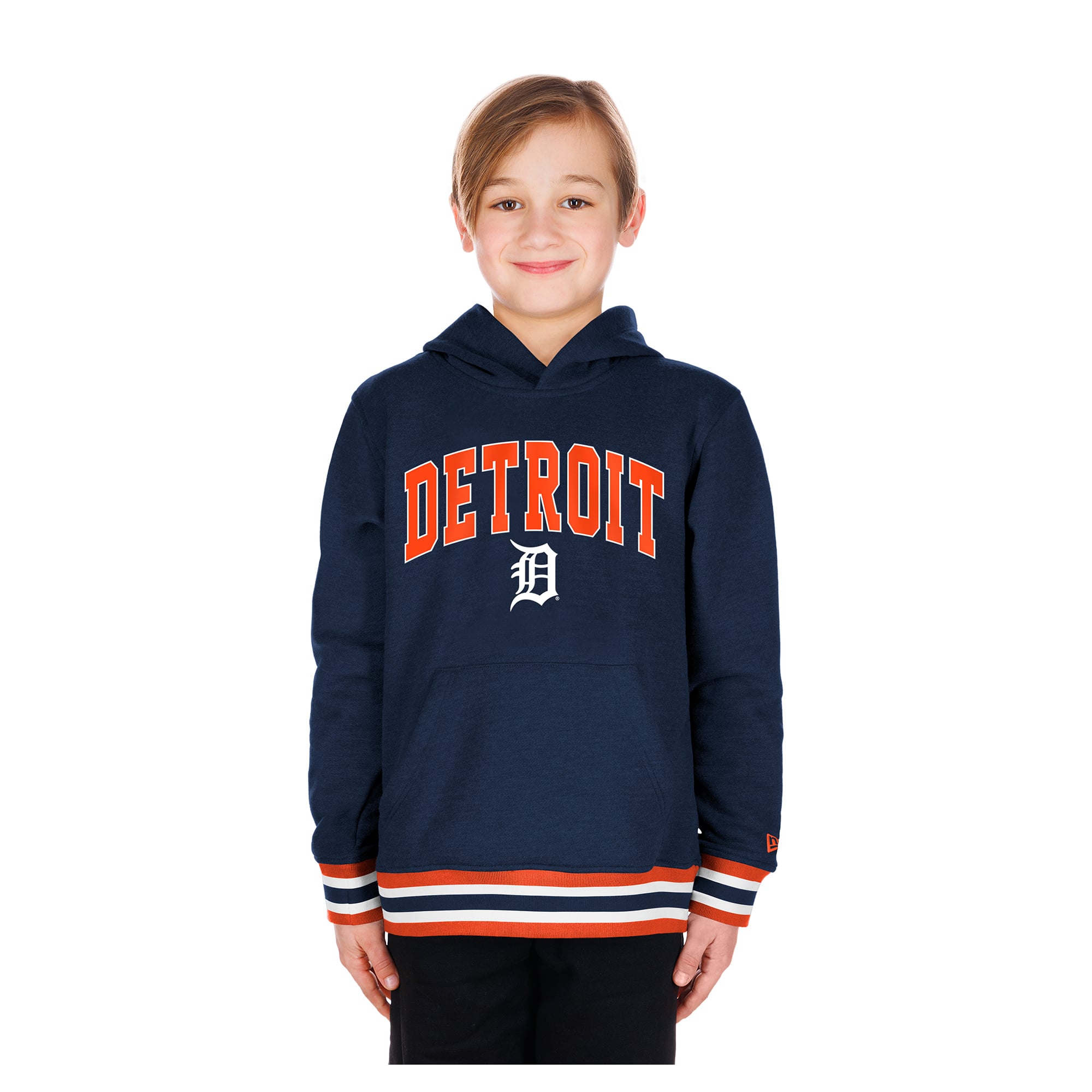 Youth New Era Navy Detroit Tigers Knit Trim Pullover Hoodie