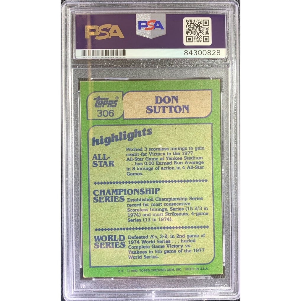 Don Sutton auto card 1982 Topps #306 MLB Huston Astros PSA Encapsulated