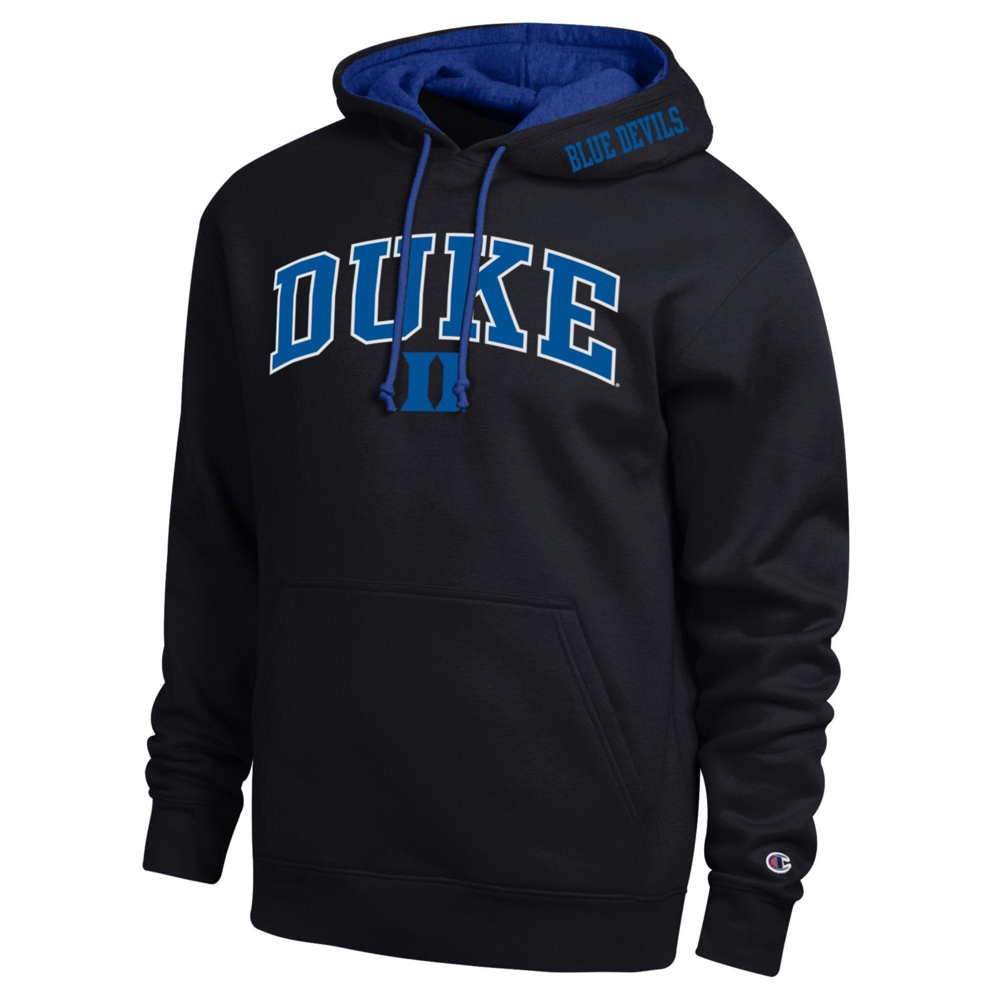 Sweat à capuche Champion noir Duke Blue Devils Arch Tackle en sergé pour homme