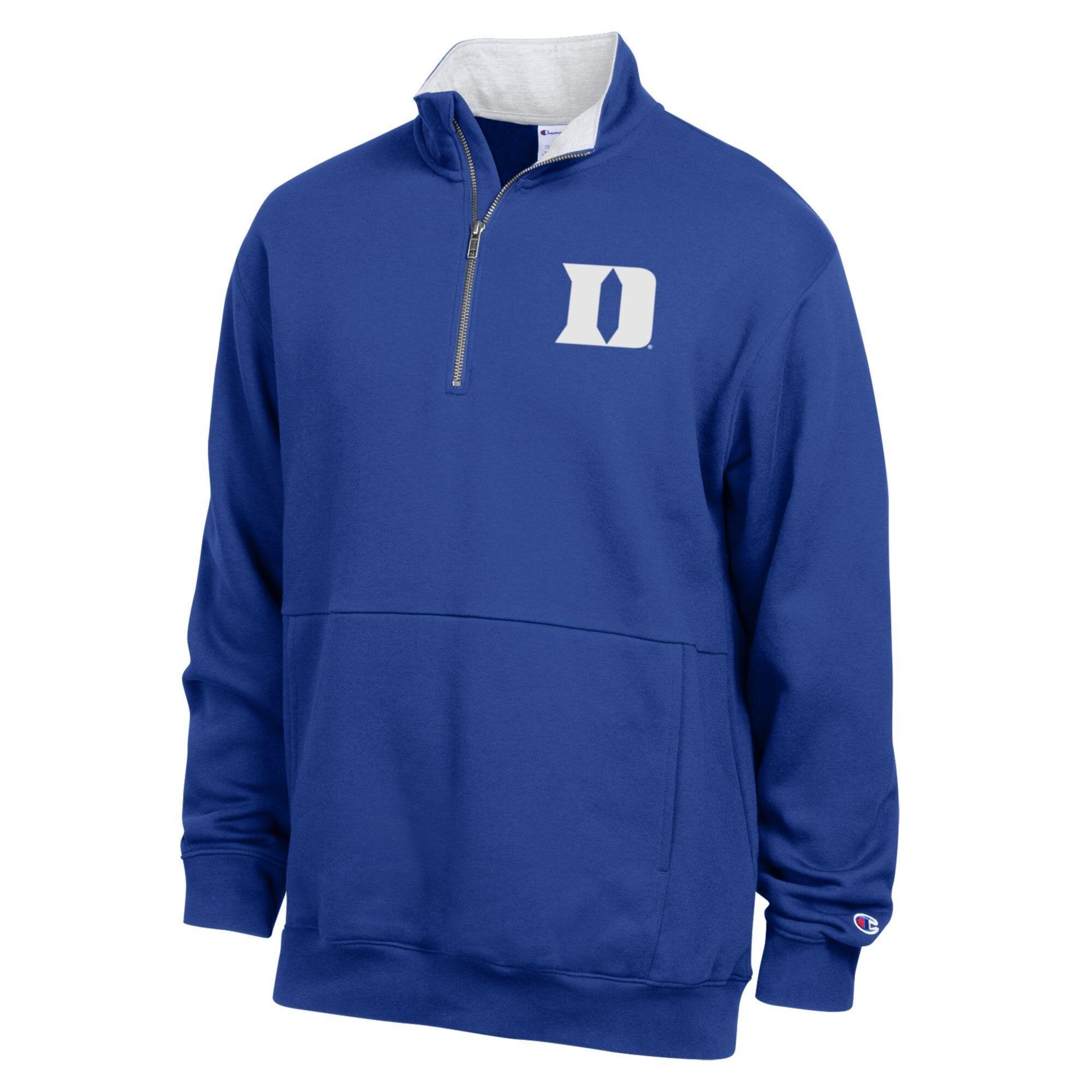 Men's Champion White Duke Blue Devils Fleece Quarter-Zip Pullover
