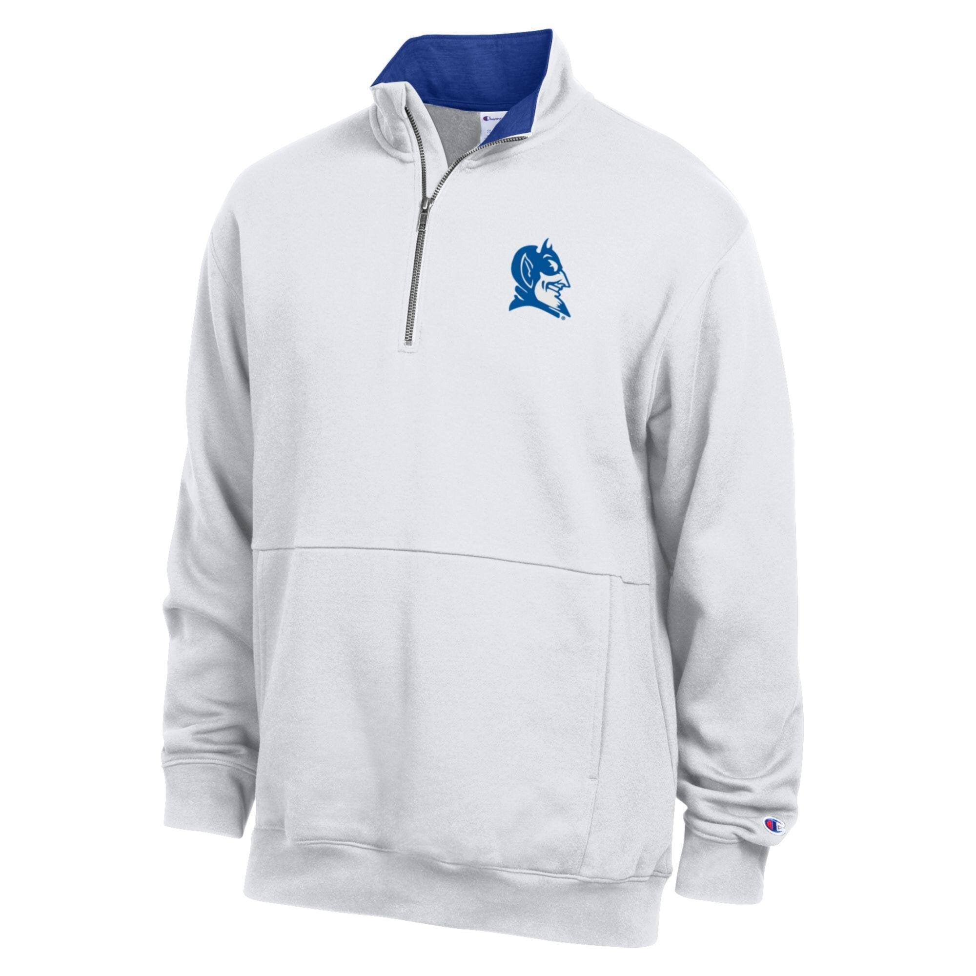 Pull-over en polaire blanc Champion Duke Blue Devils pour homme, à col zippé.