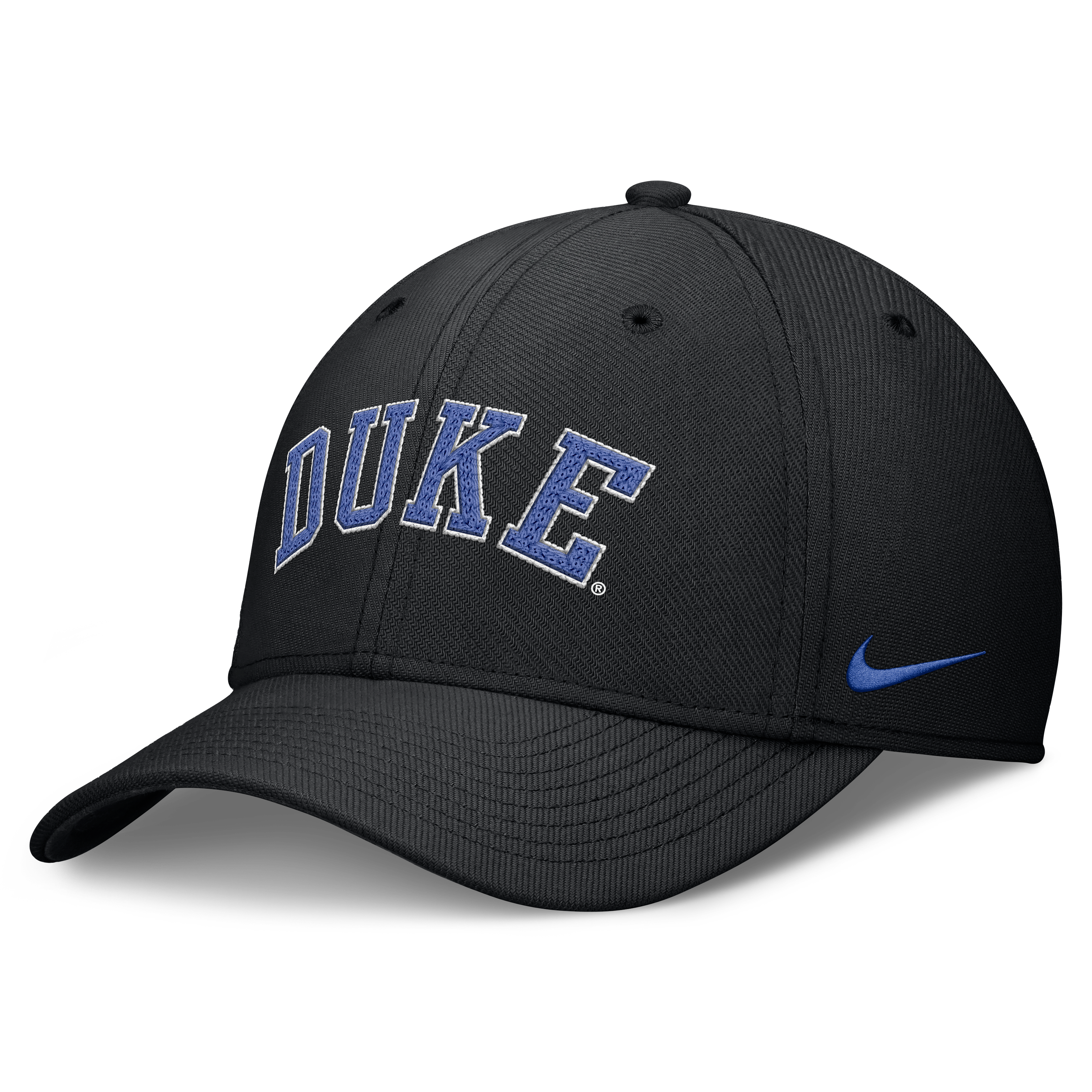 Casquette Nike Duke Blue Devils noire pour homme, logo Swoosh et technologie Dri-FIT.