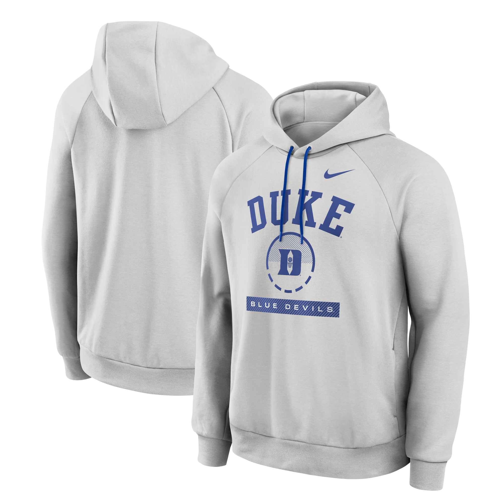 Sweat à capuche raglan en polaire Dri-FIT d'entraînement Nike Duke Blue Devils gris pour homme