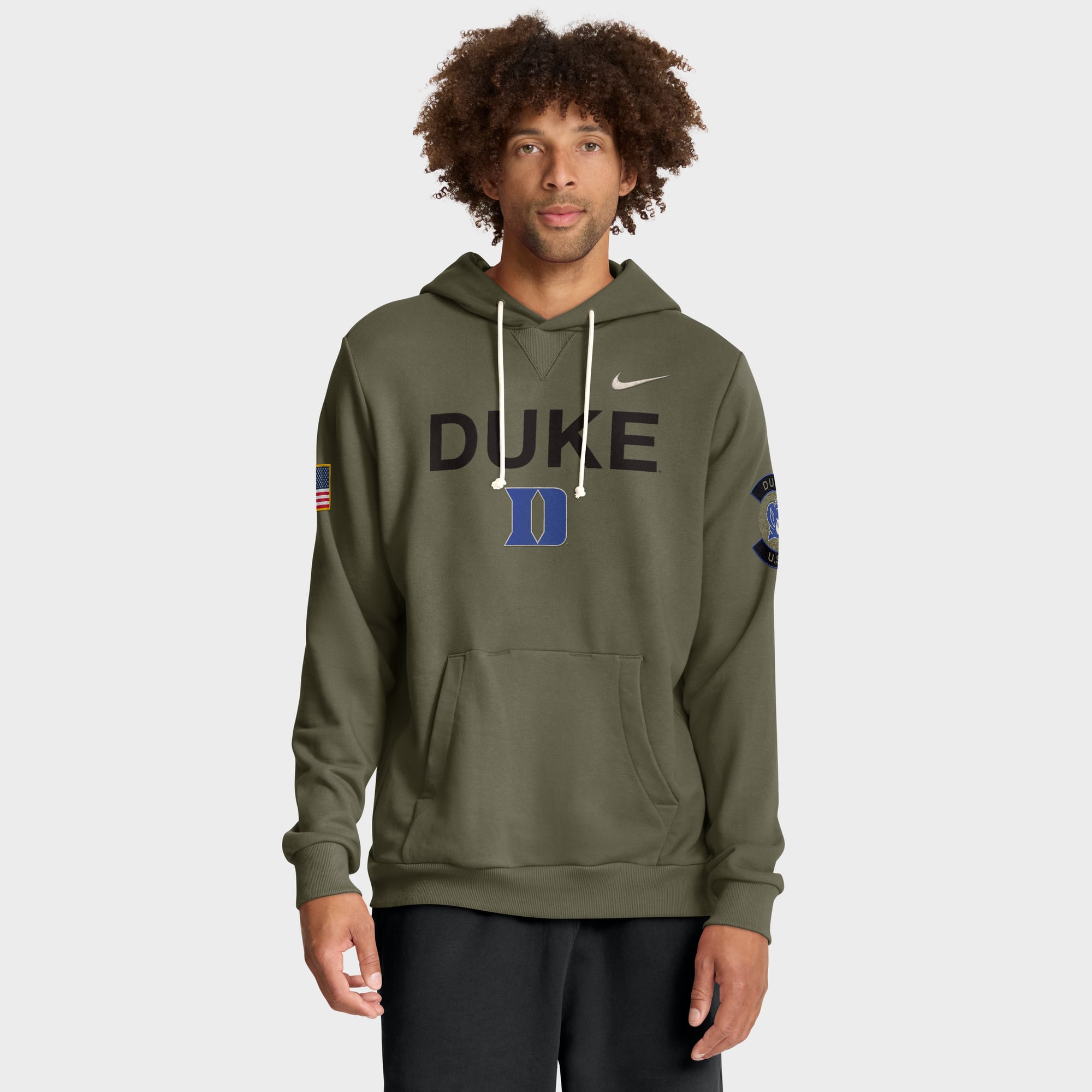 Men's Nike Olive Duke Blue Devils 2025 Military Appreciation Standard Issue Dri-FIT Hoodie