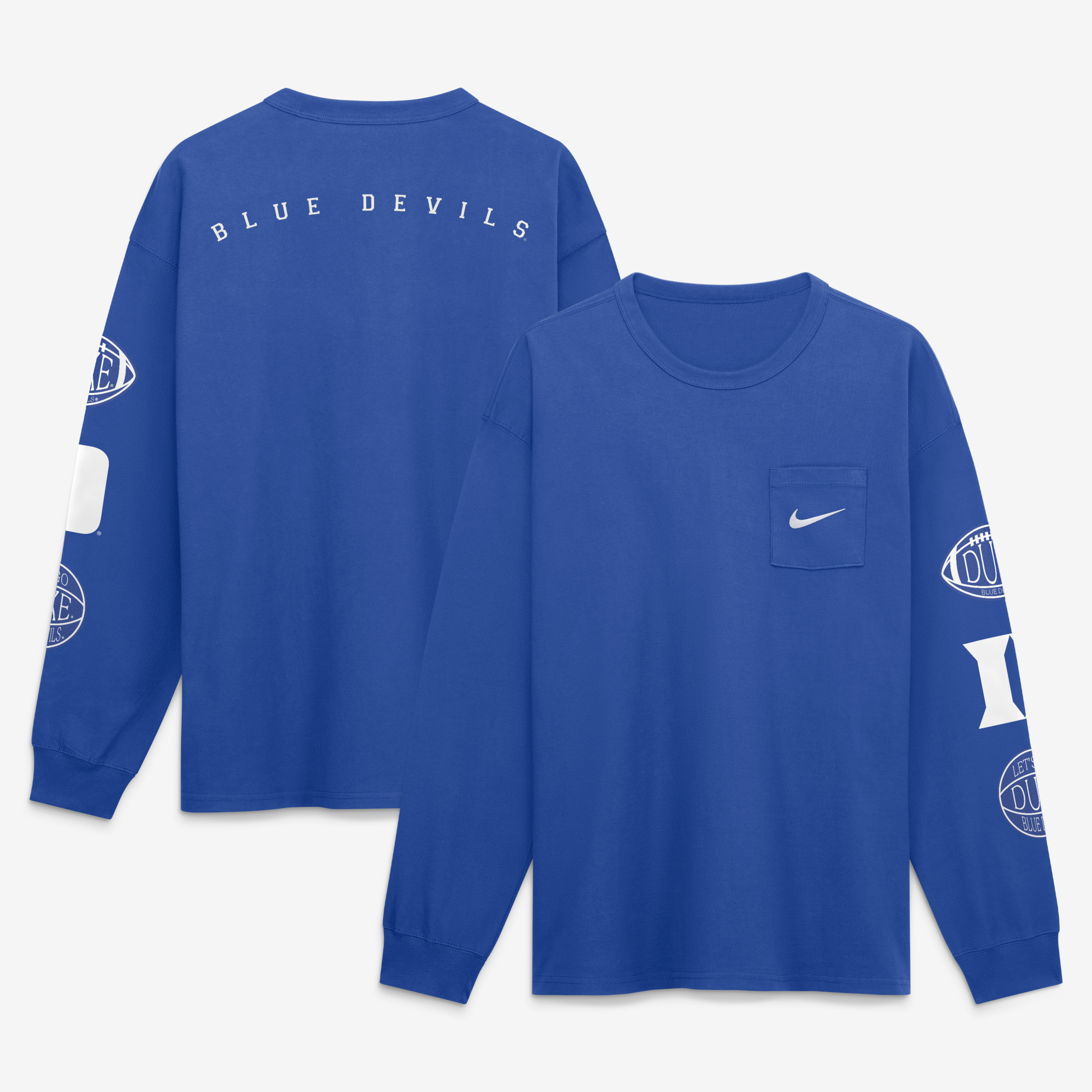 T-shirt à manches longues et poche pour homme Nike Royal Duke Blue Devils Academic