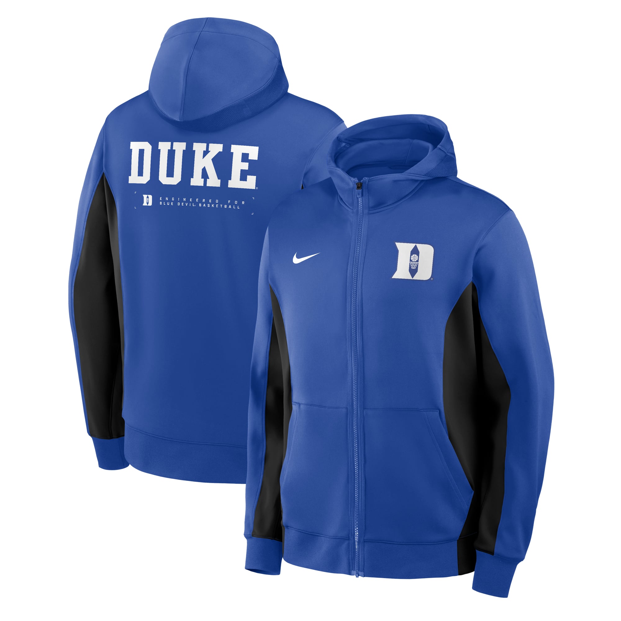 Veste à capuche zippée intégrale Nike Duke Blue Devils Courtside Game Dri-FIT pour homme, bleu royal/noir