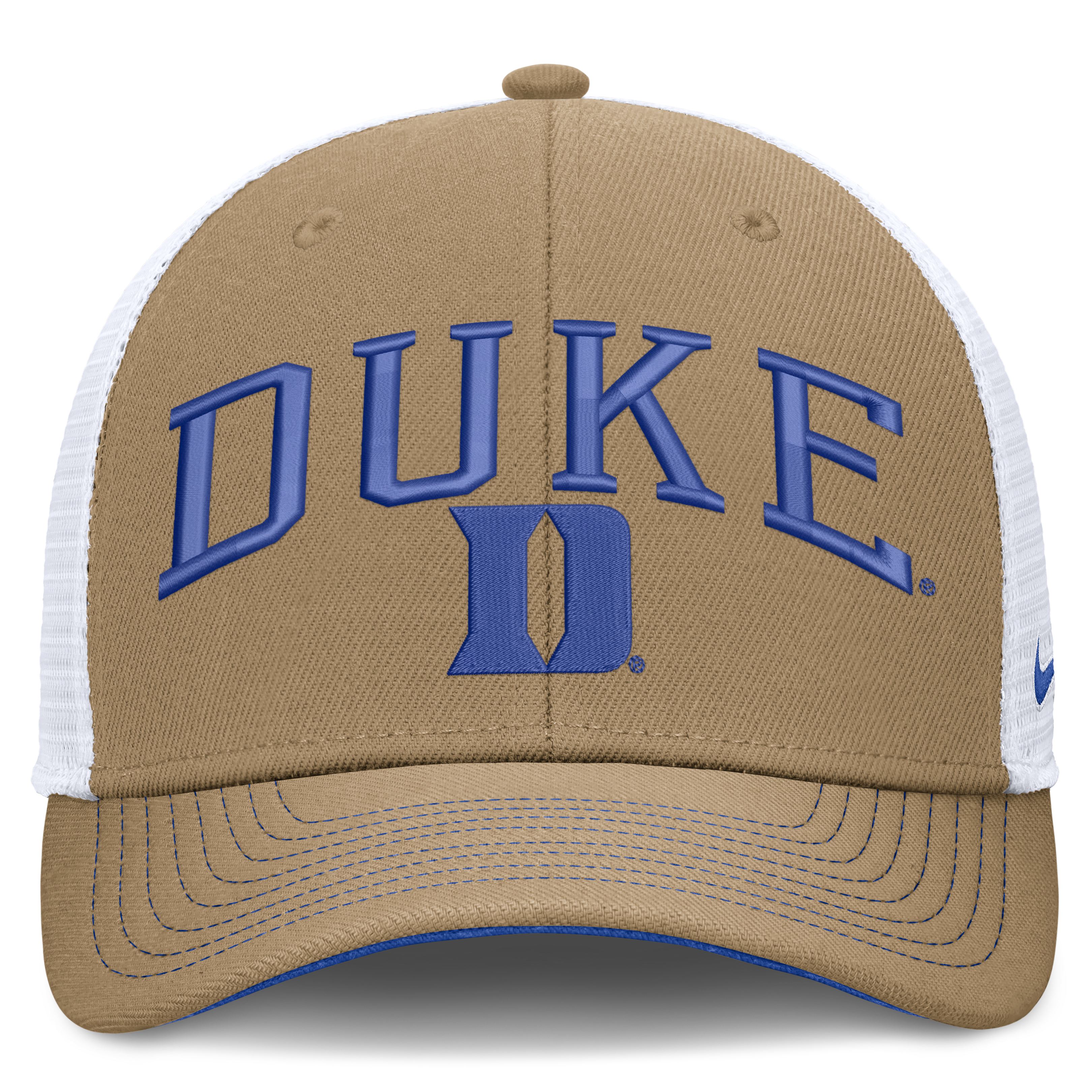 Casquette trucker unisexe Nike bleu roi/blanc Duke Blue Devils Dri-FIT Primetime à design arqué et ajustable