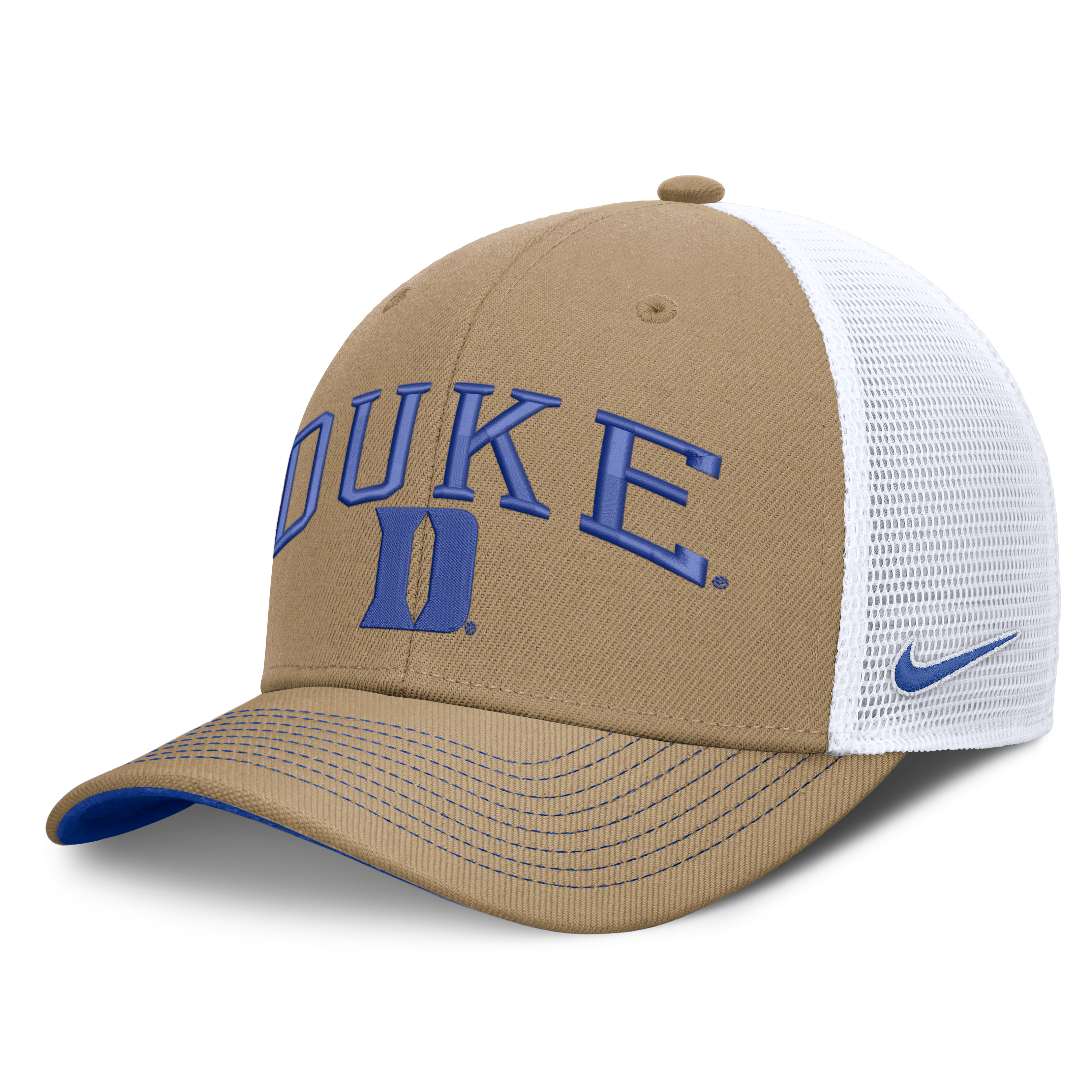 Casquette trucker unisexe Nike bleu roi/blanc Duke Blue Devils Dri-FIT Primetime à design arqué et ajustable