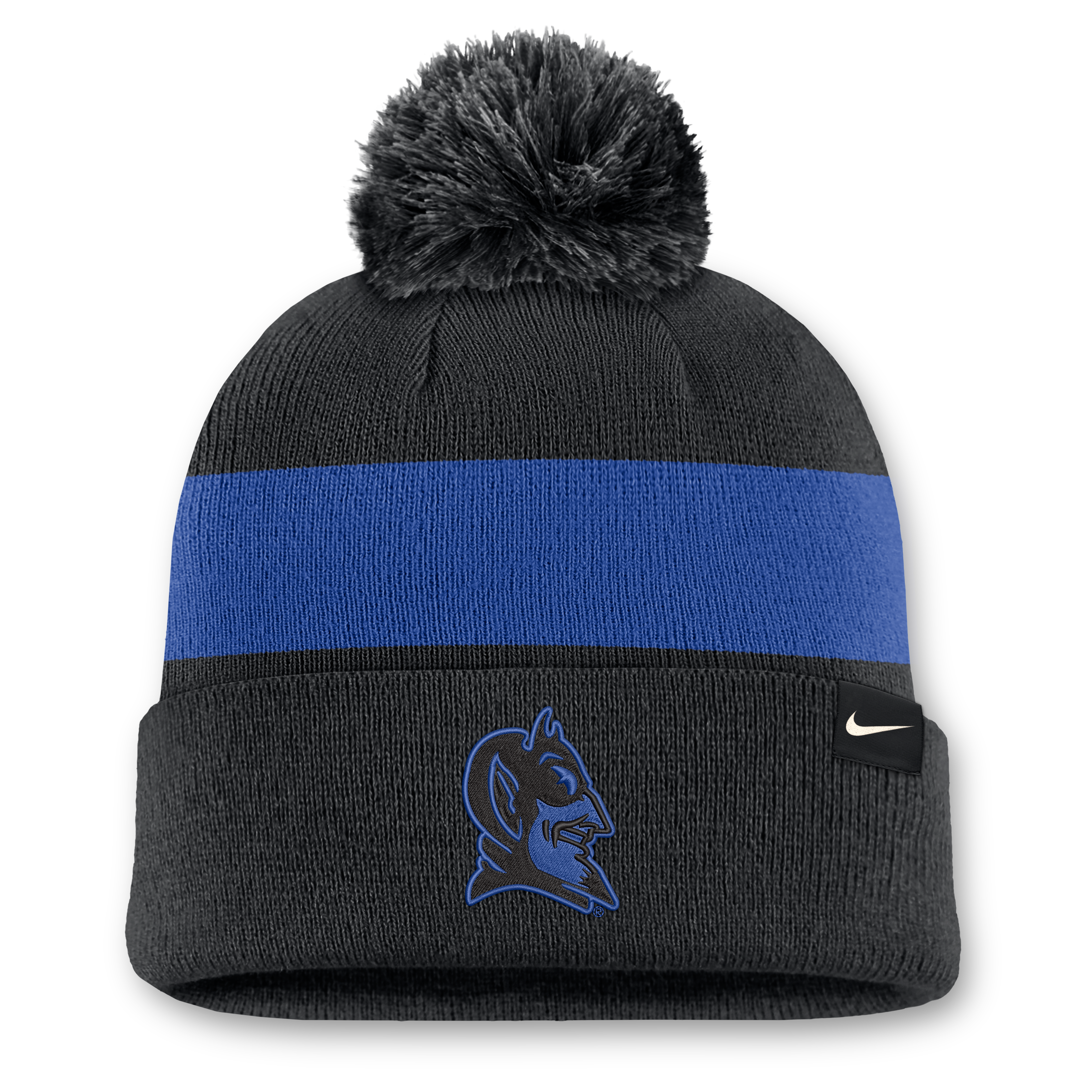 Bonnet unisexe Nike noir Duke Blue Devils Primetime Stripe à revers et pompon
