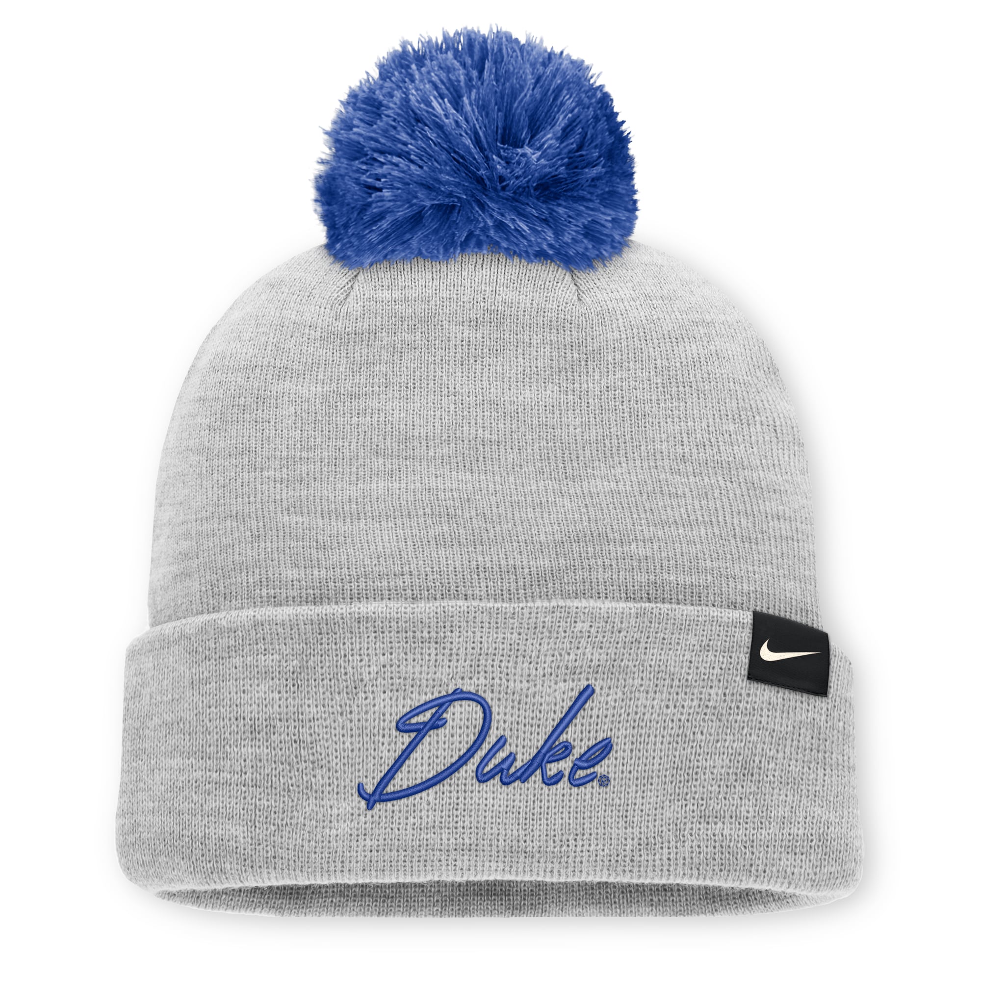 Bonnet unisexe Nike gris chiné Duke Blue Devils Primetime Script à revers et pompon
