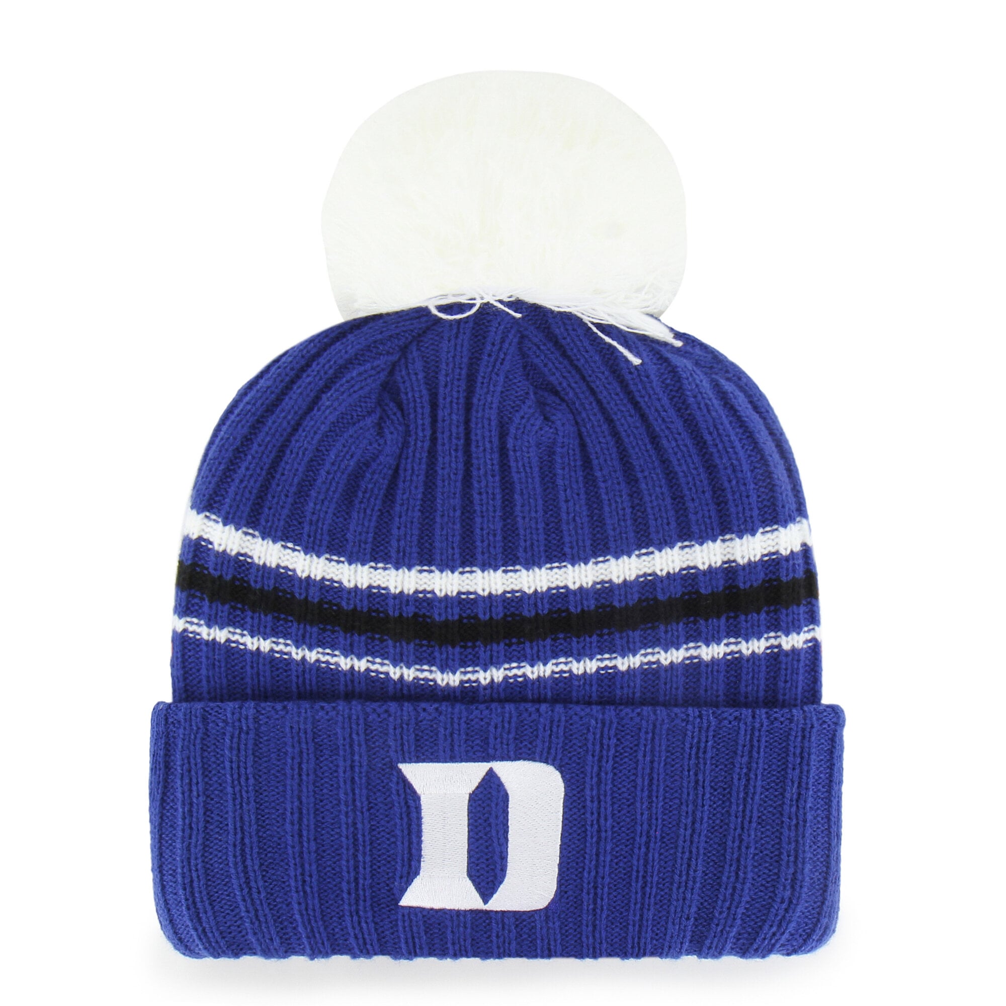Women's '47  Royal Duke Blue Devils Seasonal Fuzzy Script Big Pom Knit Hat