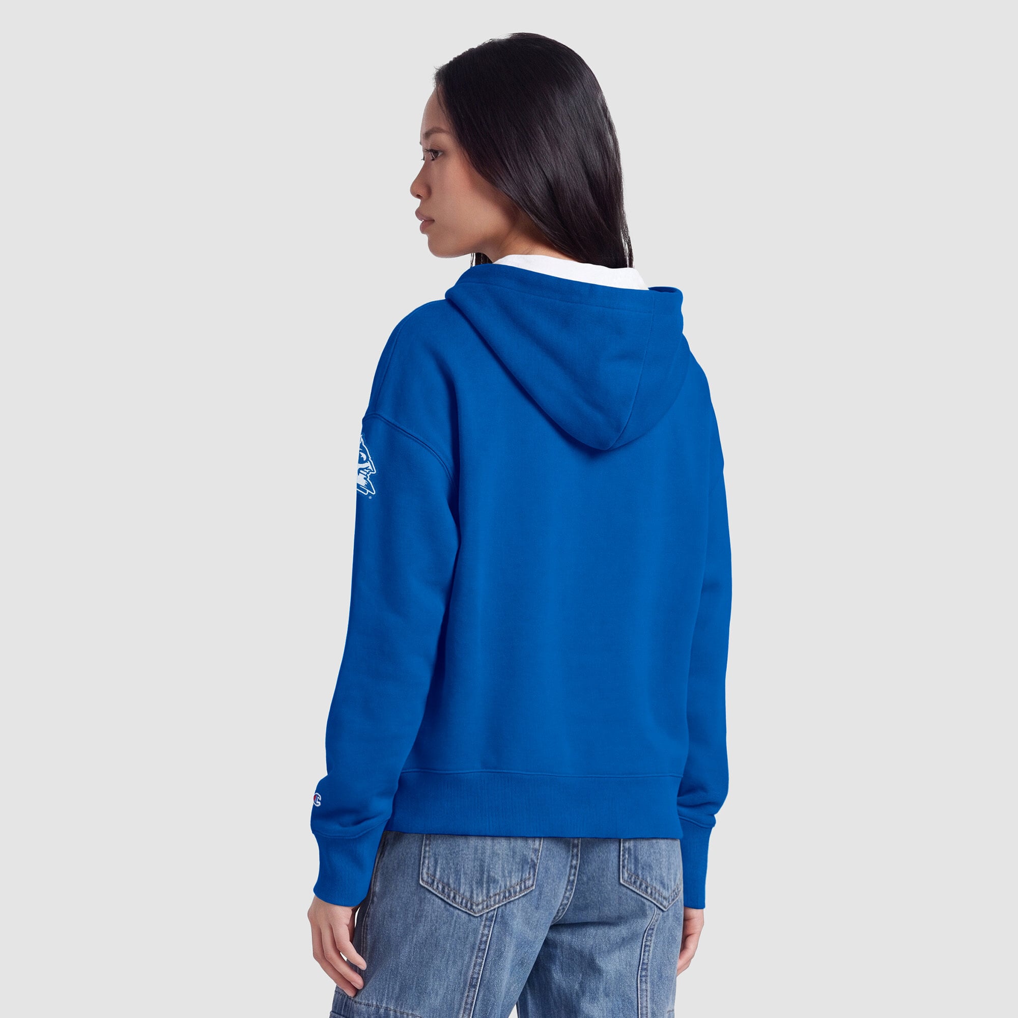 Sweat à capuche zippé en polaire Champion Royal Duke Blue Devils Arch pour femme
