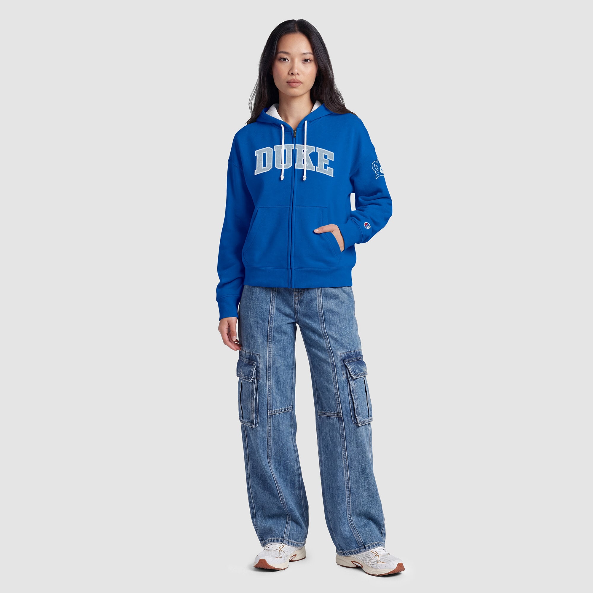 Sweat à capuche zippé en polaire Champion Royal Duke Blue Devils Arch pour femme