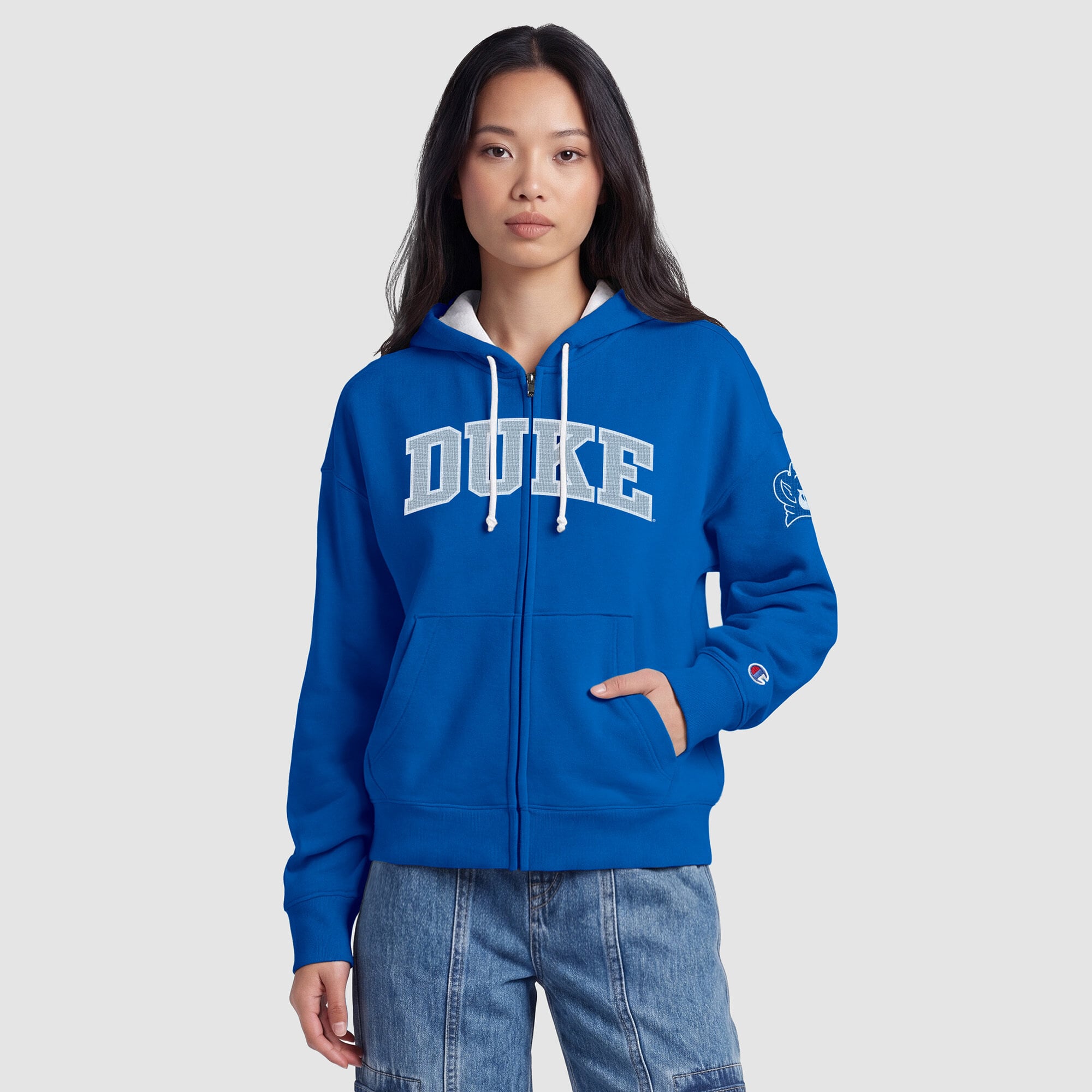 Sweat à capuche zippé en polaire Champion Royal Duke Blue Devils Arch pour femme