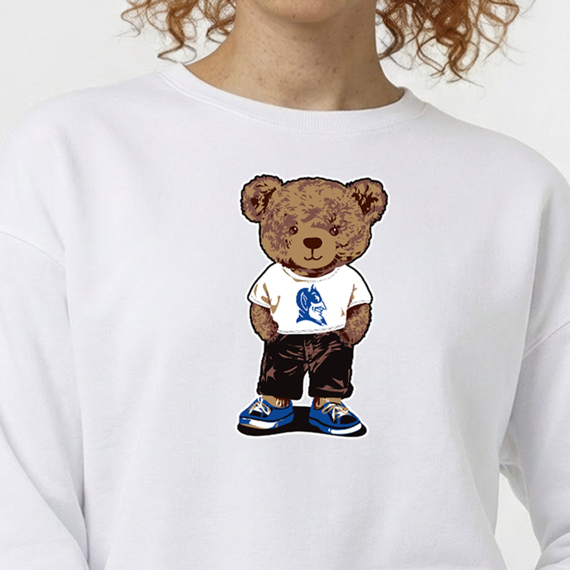 Sweat-shirt polaire Champion blanc Duke Blue Devils pour femme, motif ours en peluche