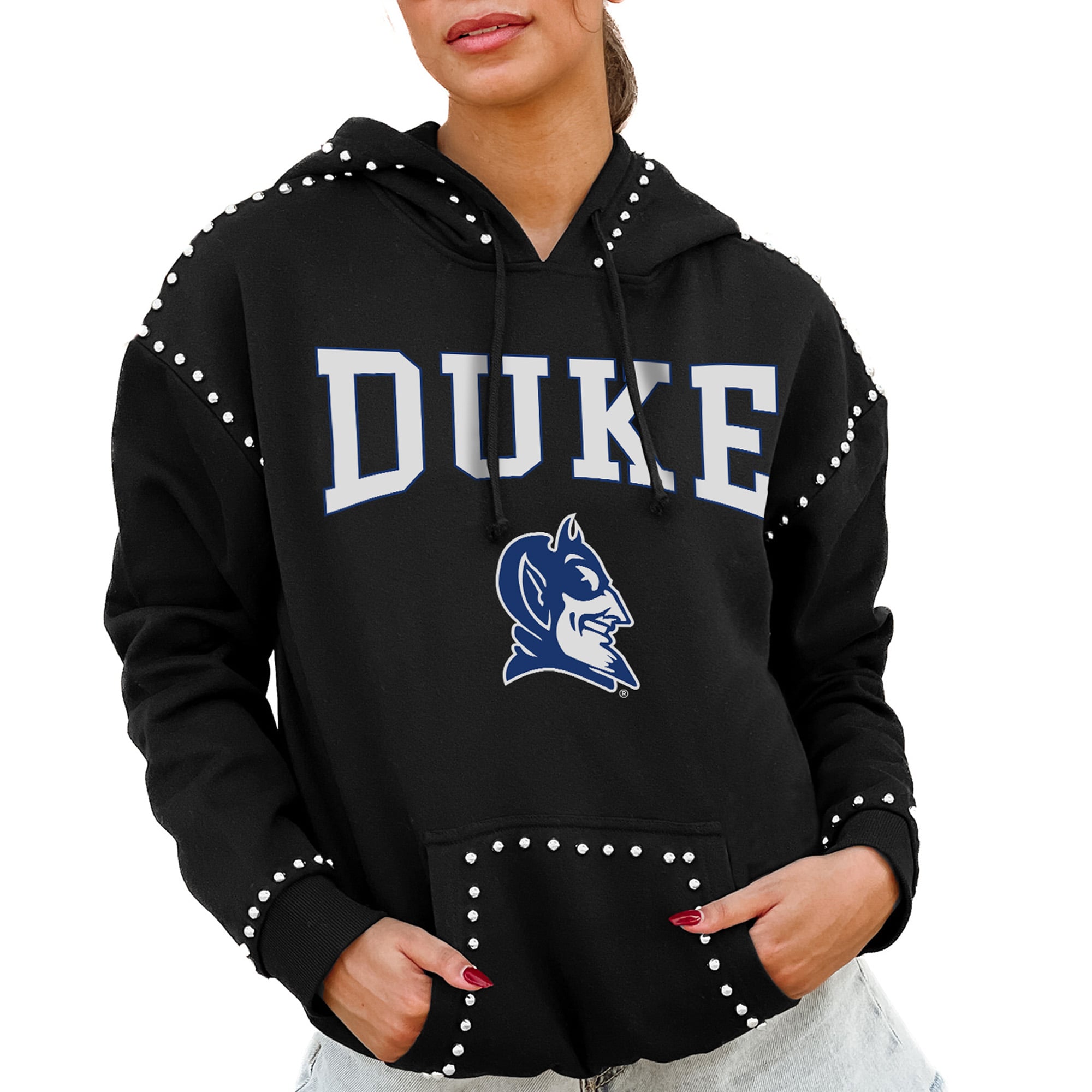 Women's Gameday Couture Black Duke Blue Devils Studded Pullover Hoodie
