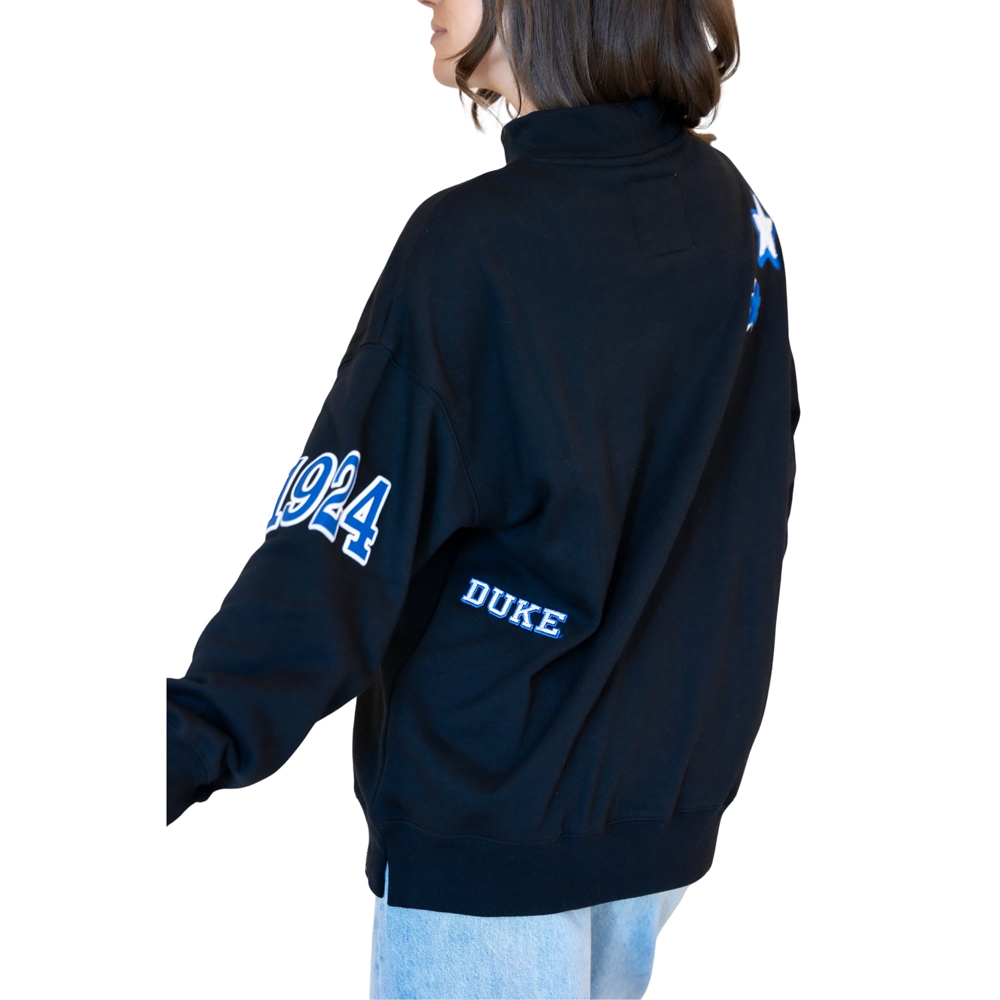 Women's Gameday Social Black Duke Blue Devils Patch Mockneck Sweatshirt