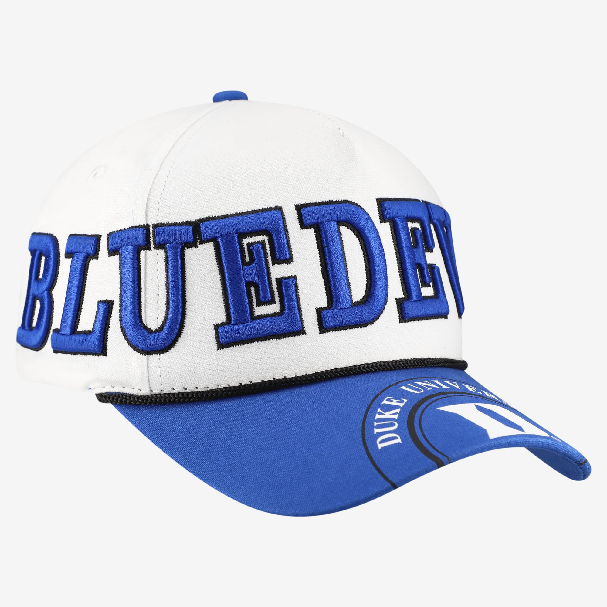 Casquette ajustable à cinq panneaux pour femmes, modèle Duke Blue Devils, blanche/royale, avec cordon de serrage.