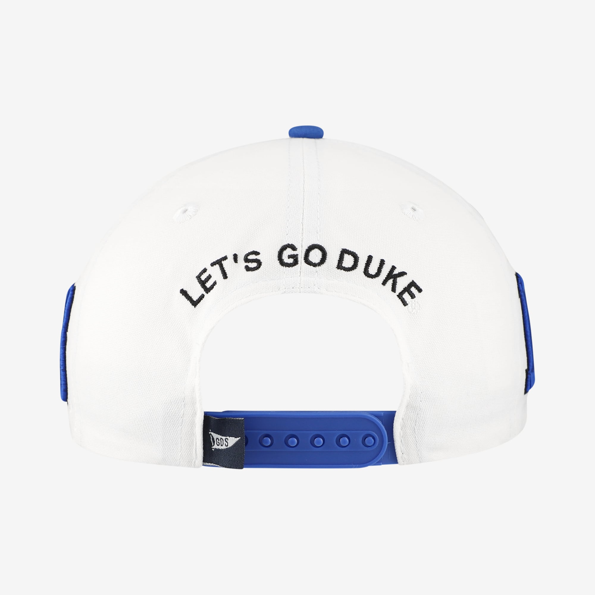 Casquette ajustable à cinq panneaux pour femmes, modèle Duke Blue Devils, blanche/royale, avec cordon de serrage.