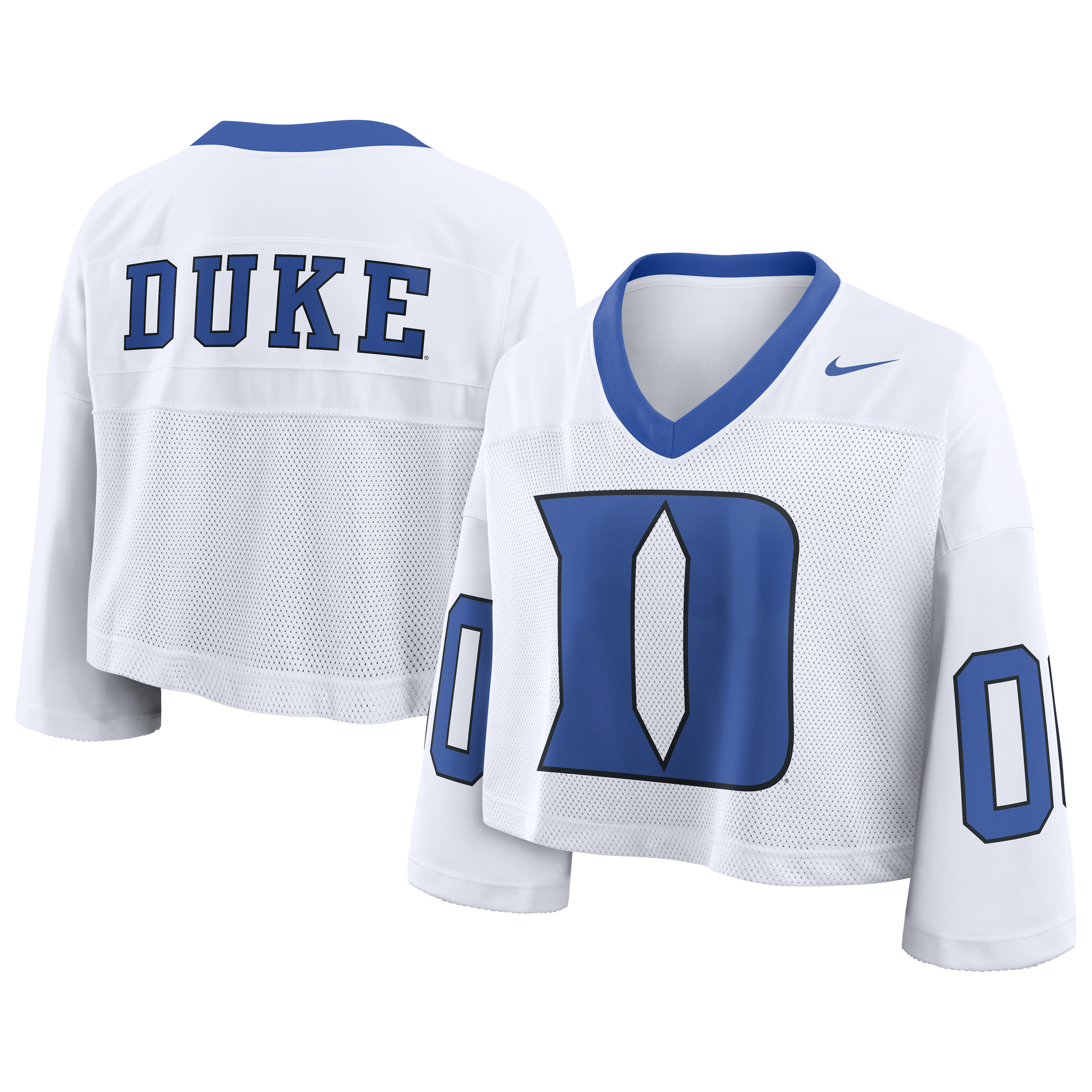 Women's Nike White Duke Blue Devils Oversized Logo Cropped Fashion Jersey