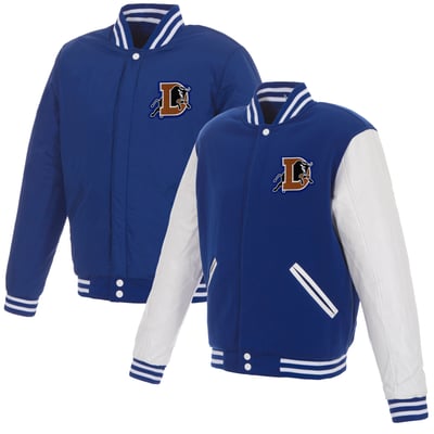  Durham Bulls JH Design Women's Reversible Fleece Full-Snap Jacket with Faux Leather Sleeves - Royal