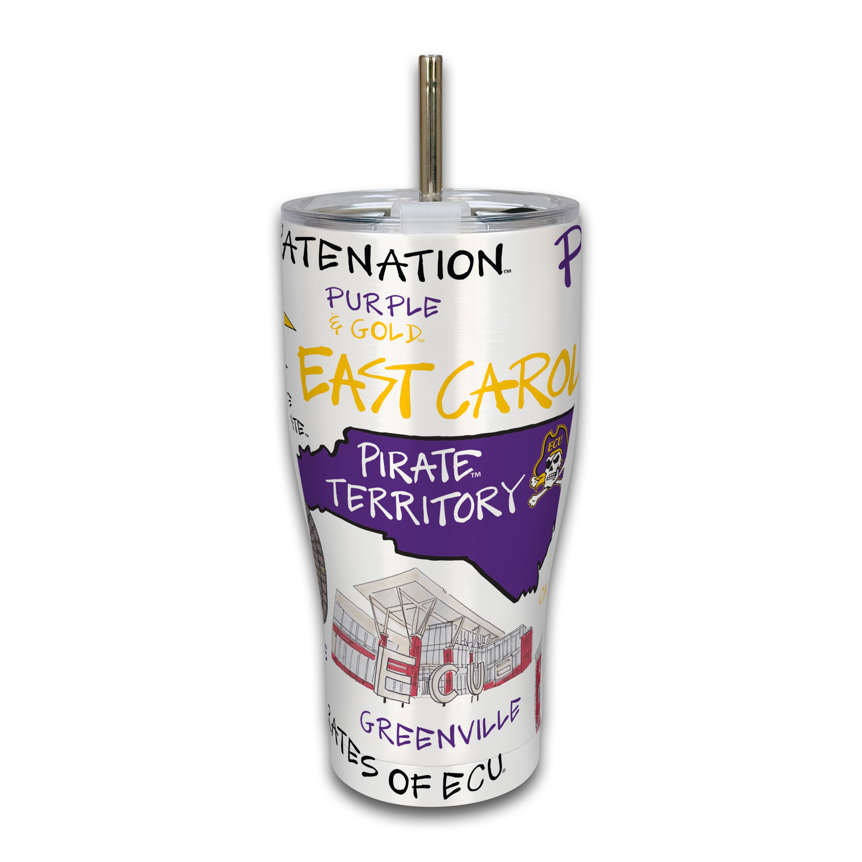 Gobelet isotherme ECU Pirates de 887 ml (30 oz) avec icône en métal