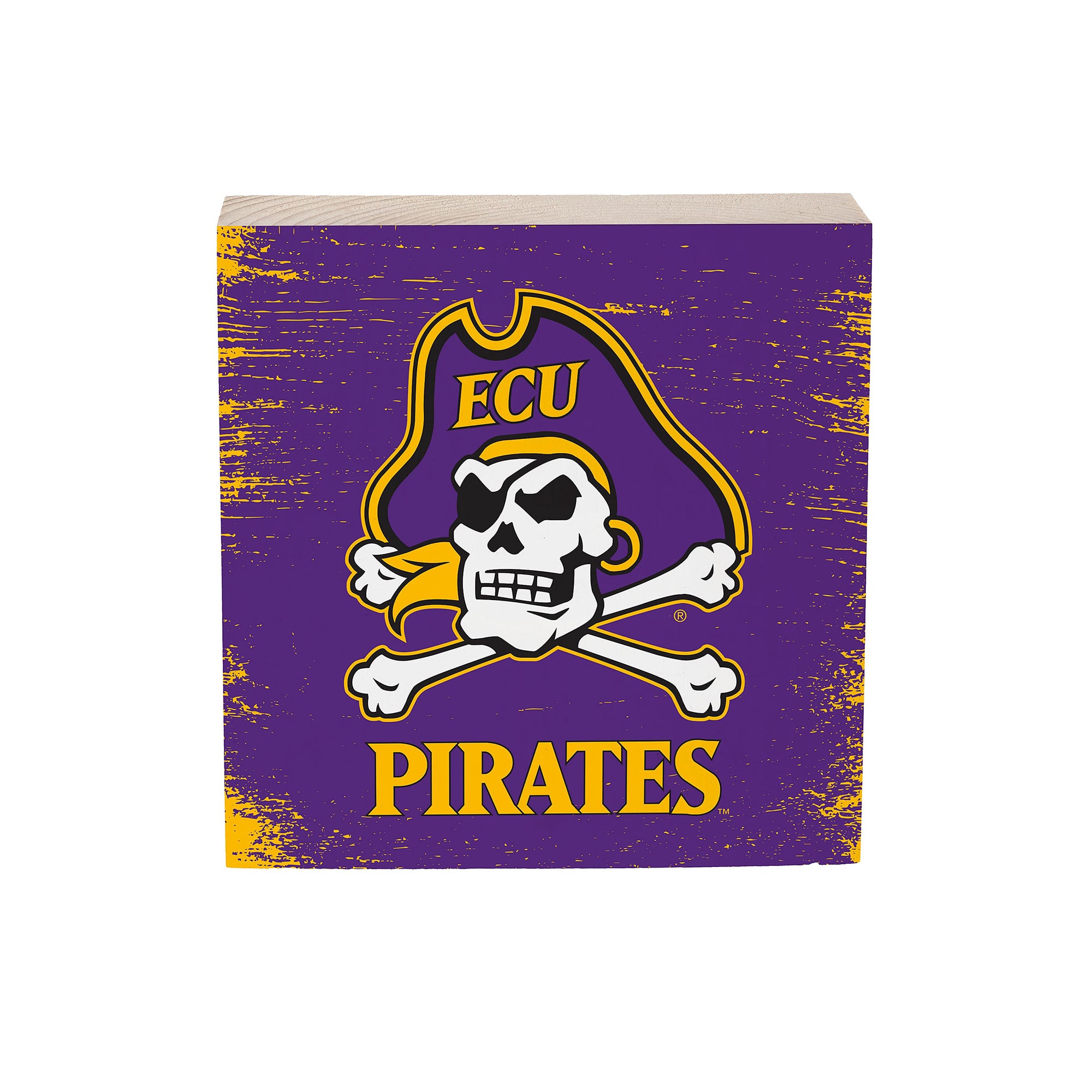 ECU Pirates 6" Square Fan Chant Wood Block Shelf Sign