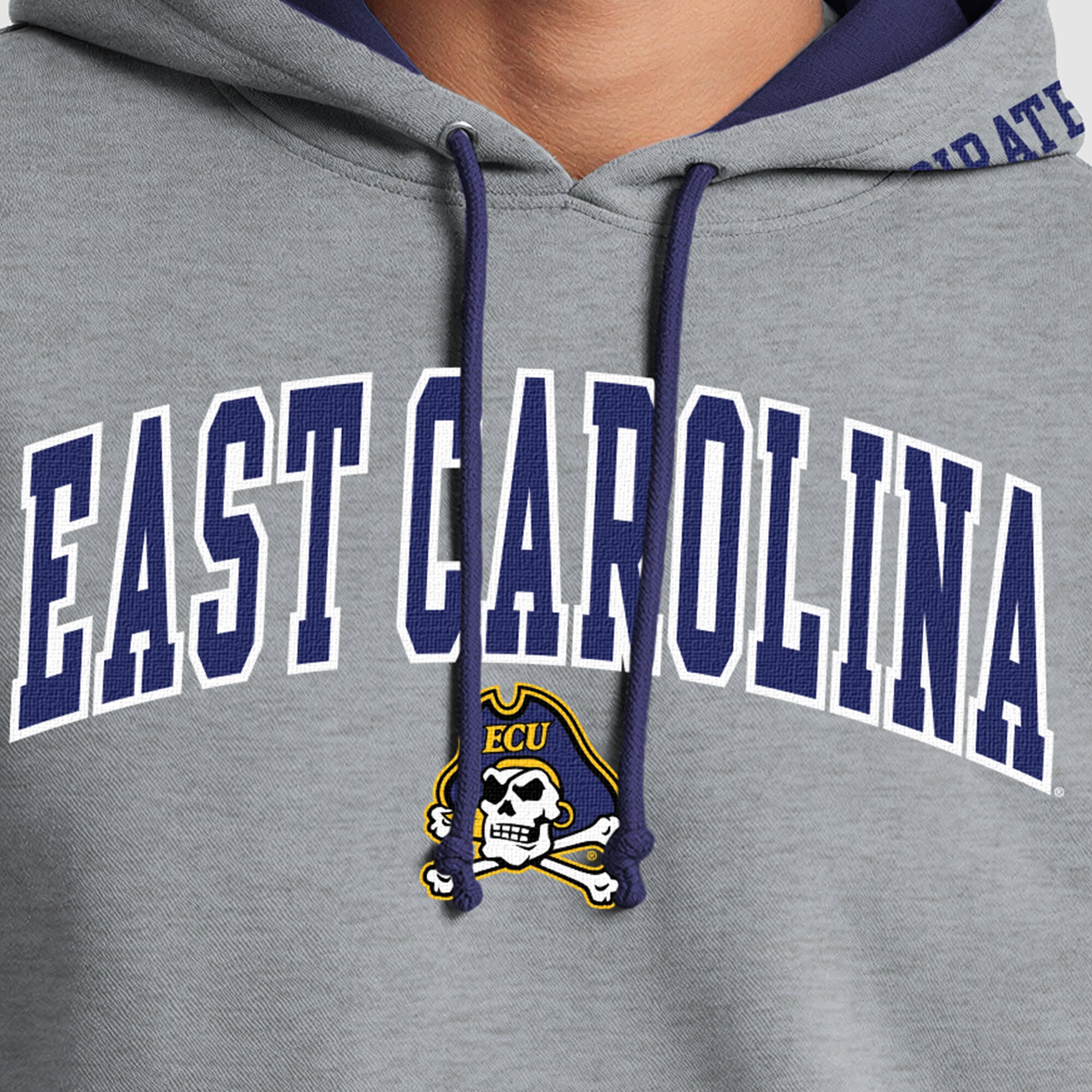 Men's Champion Heather Gray/Purple ECU Pirates Contrast Hoodie