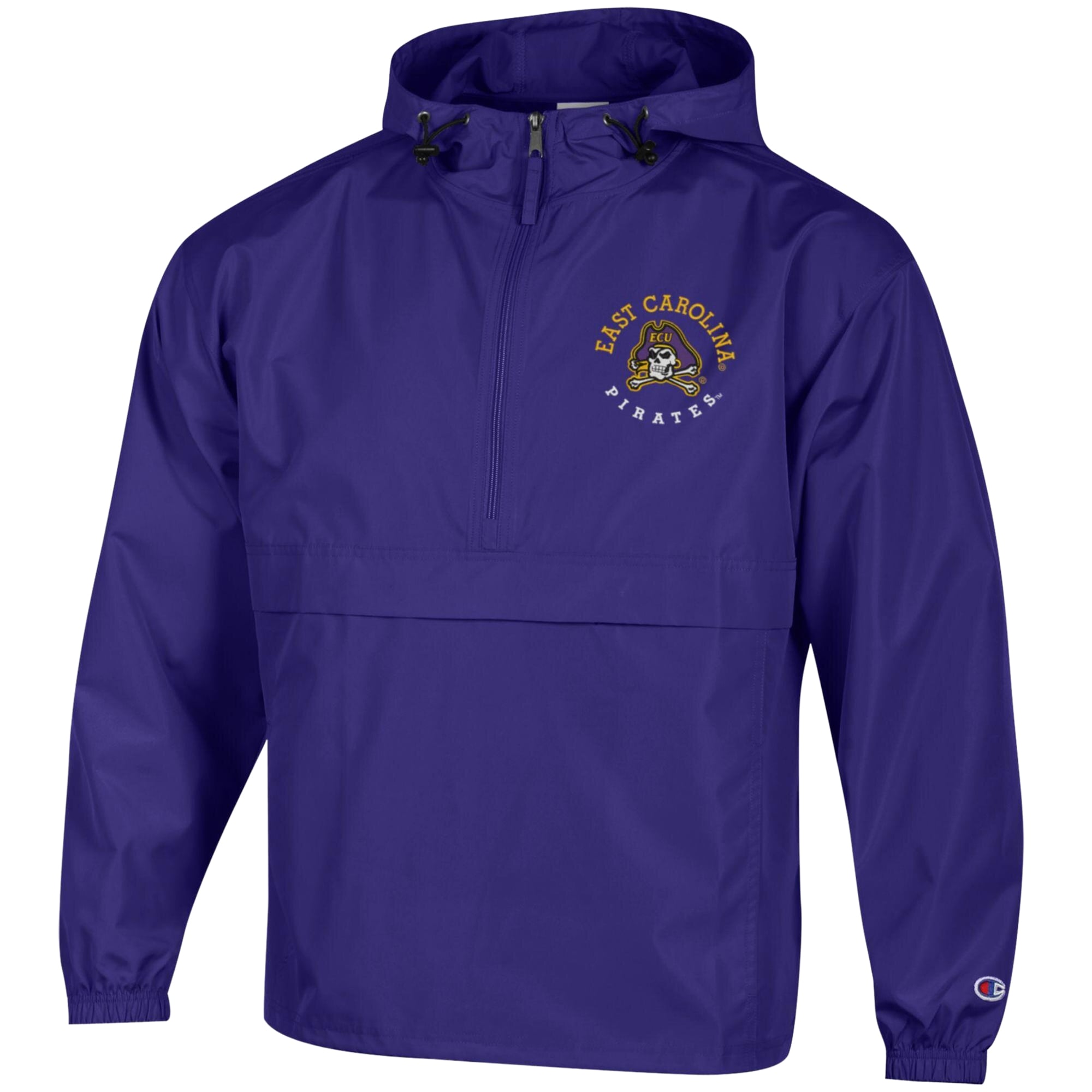 Veste à capuche zippée demi-zip pliable Champion pour homme, violette, brodée ECU Pirates