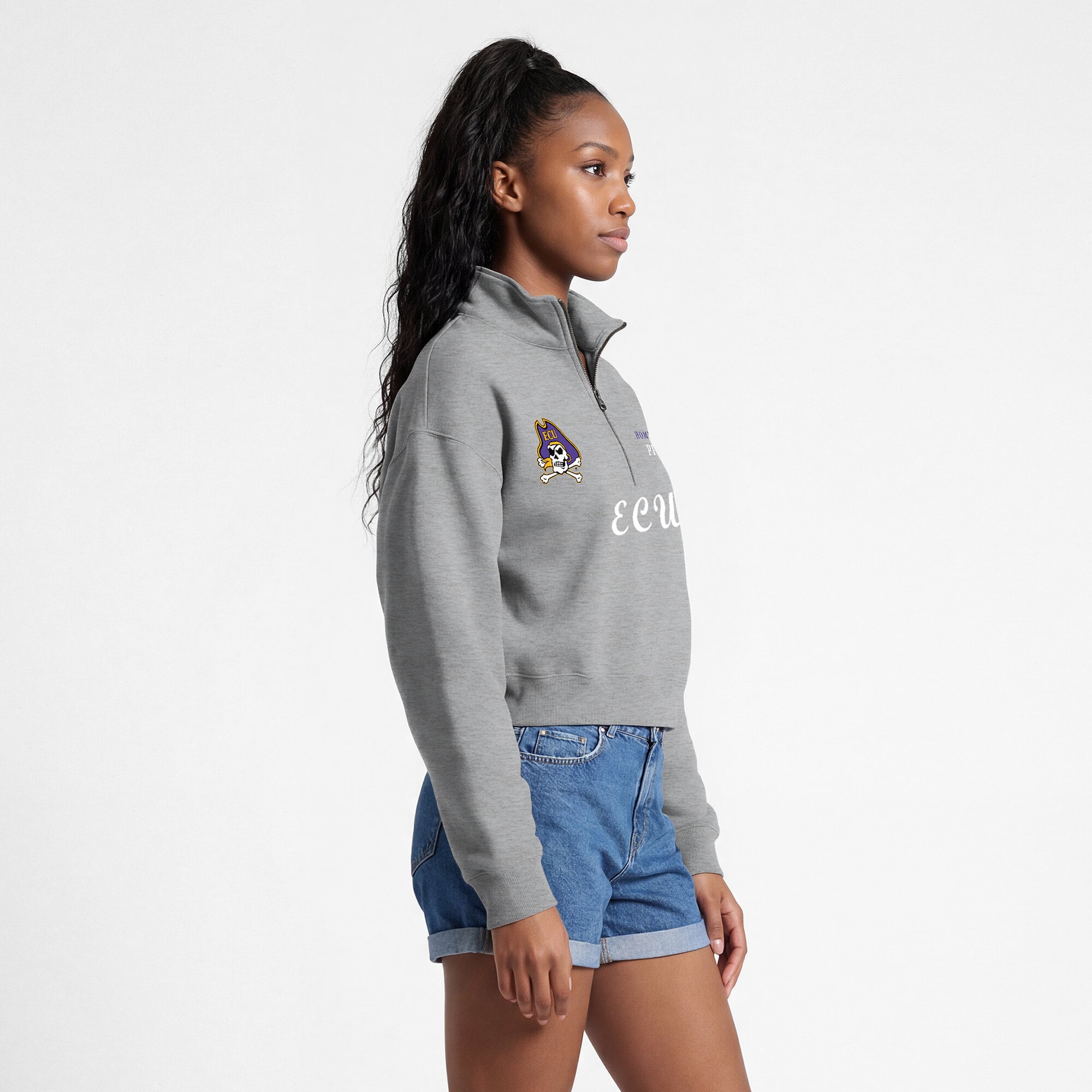 Women's Champion Gray ECU Pirates Academic Triumph Quarter-Zip Tri-Blend Pullover