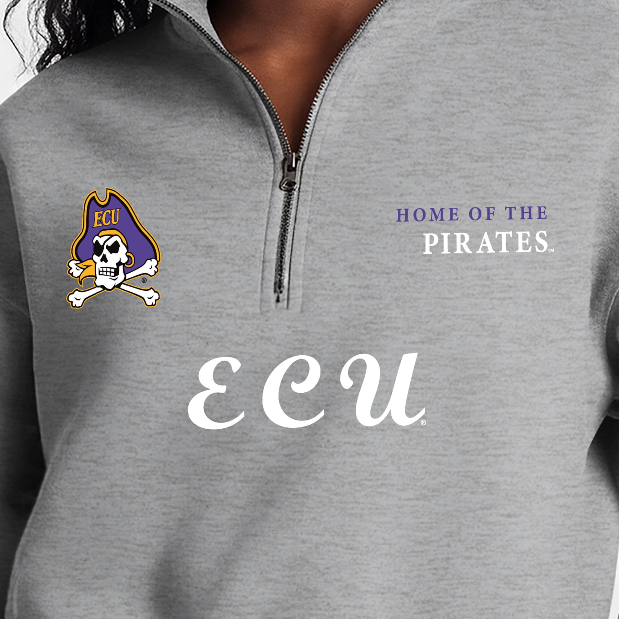 Women's Champion Gray ECU Pirates Academic Triumph Quarter-Zip Tri-Blend Pullover
