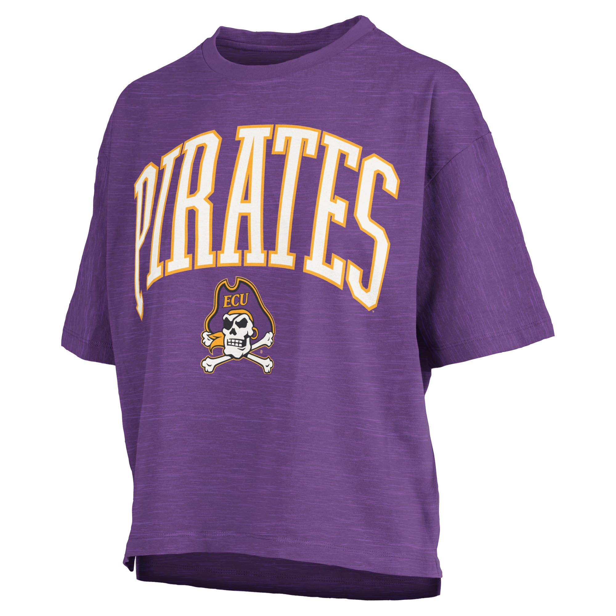 Women's Pressbox Purple ECU Pirates Oversized Nelson Arch Over Logo Slub T-Shirt