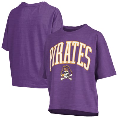 ECU Pirates Pressbox Women's Oversized Nelson Arch Over Logo Slub T-Shirt - Purple