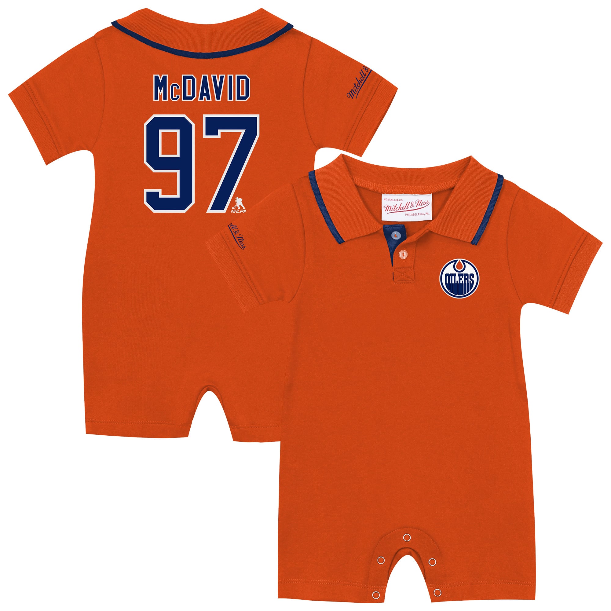 Combinaison de rugby rétro Connor McDavid orange des Oilers d'Edmonton, la marque Mitchell & Ness, pour bébé.