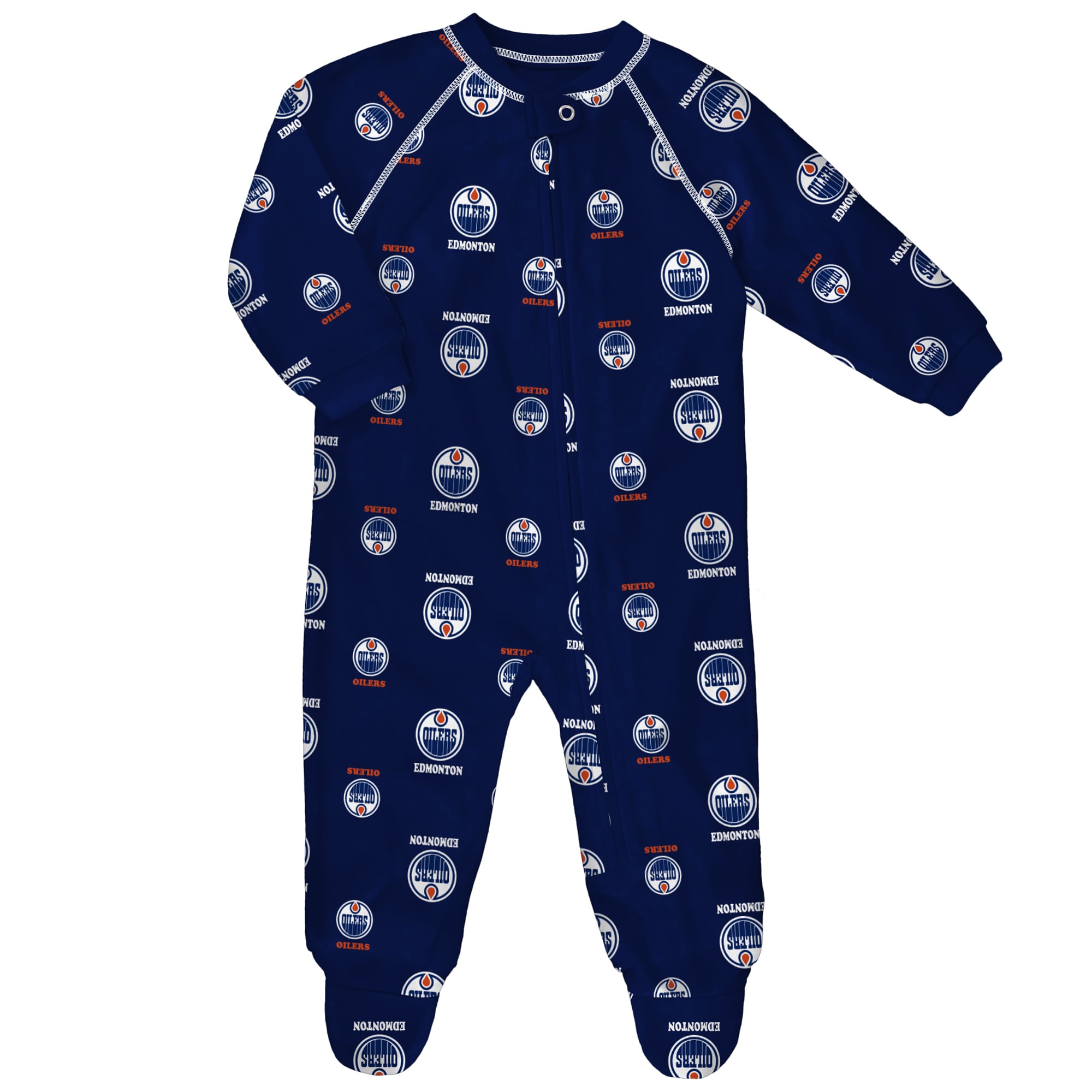 Infant Outerstuff Royal Edmonton Oilers Allover Print Raglan Full-Zip Sleeper