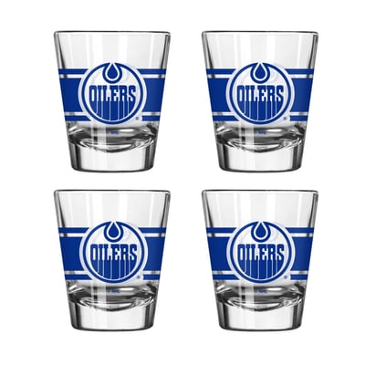 Edmonton Oilers Logo Brands Four-Piece Stripe Shot Glass Set