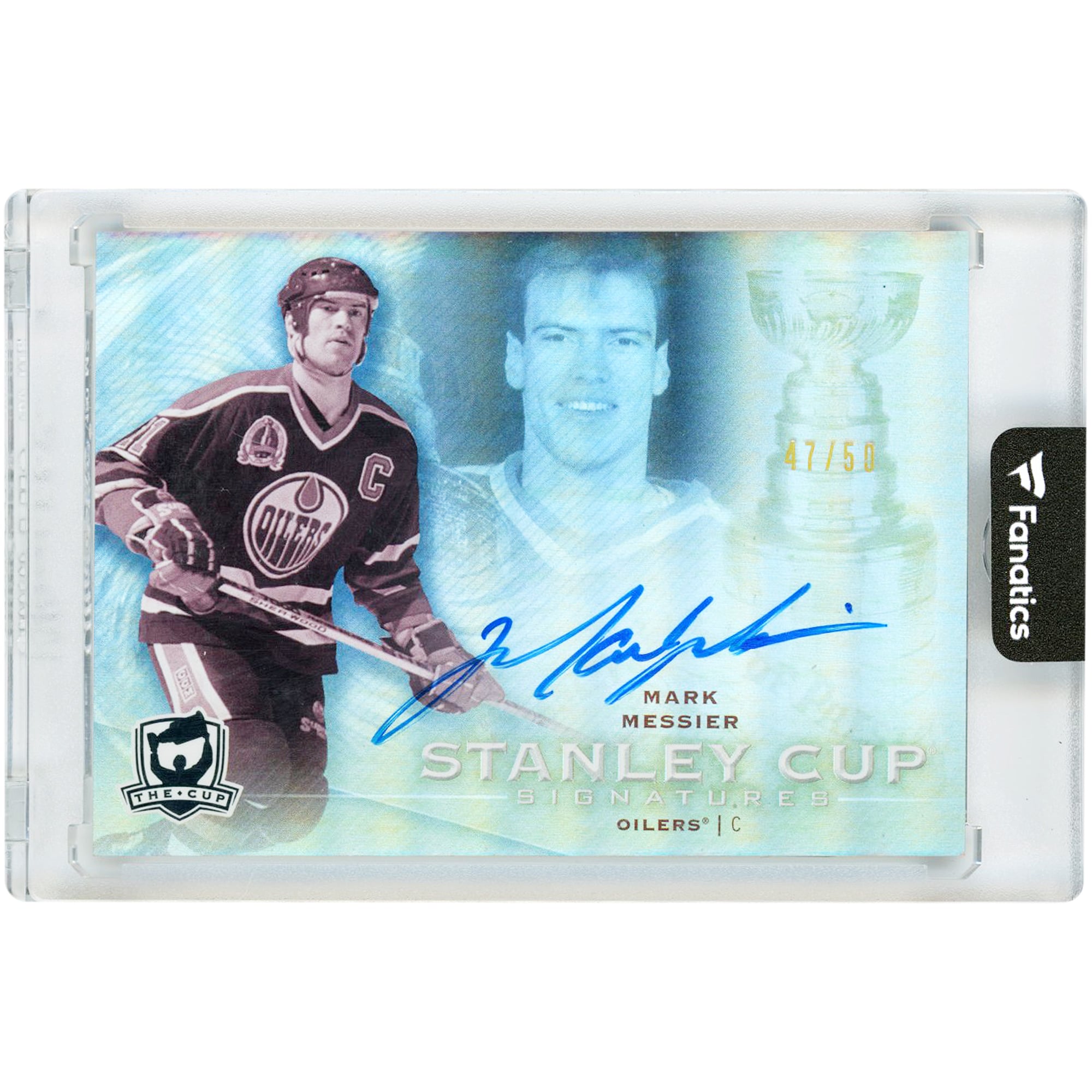 Carte autographiée par Mark Messier des Oilers d'Edmonton, collection Upper Deck The Cup Stanley Cup 2009-10, n° SC-ME n° 47/50