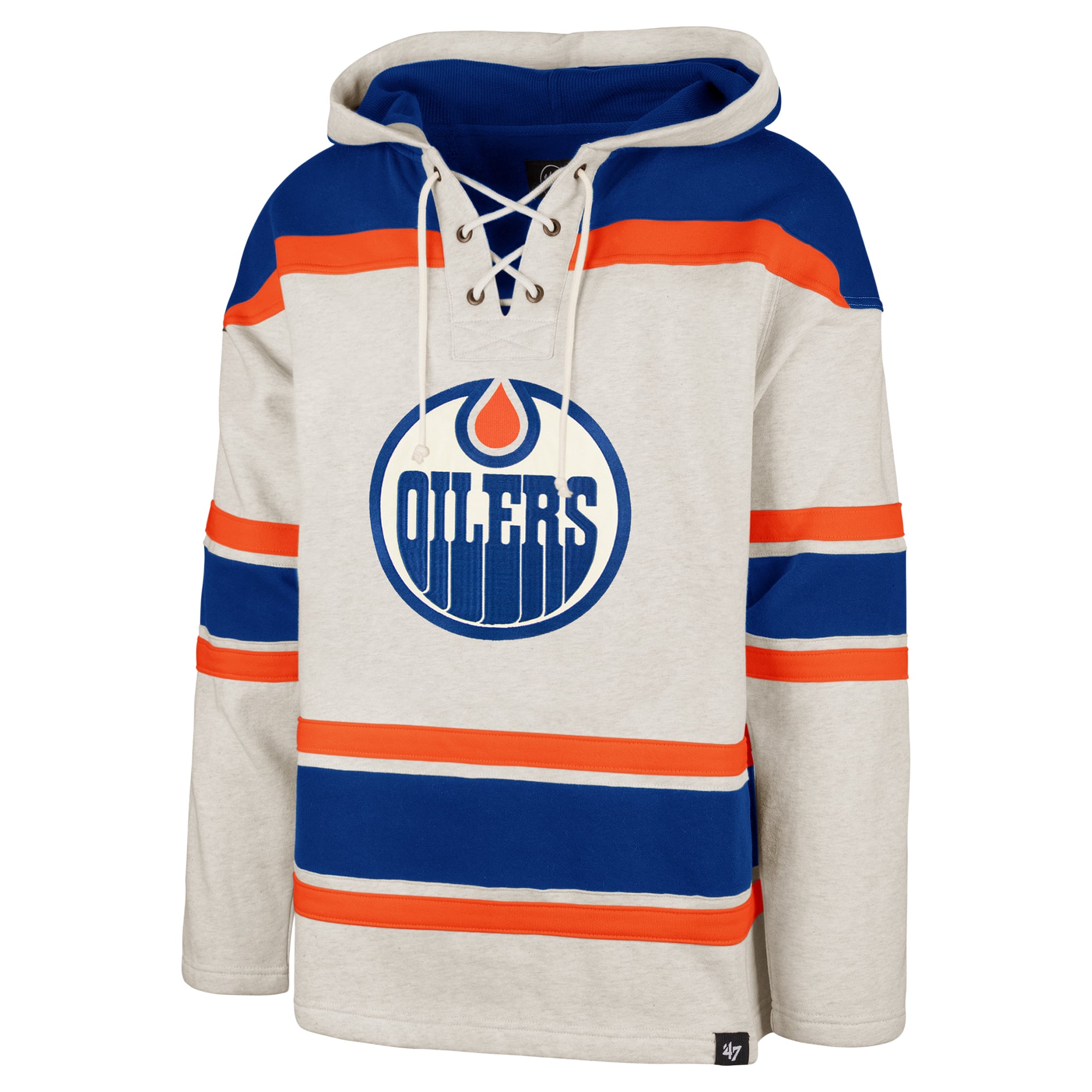 Men's '47 Oatmeal Edmonton Oilers Rockaway Lacer Pullover Hoodie